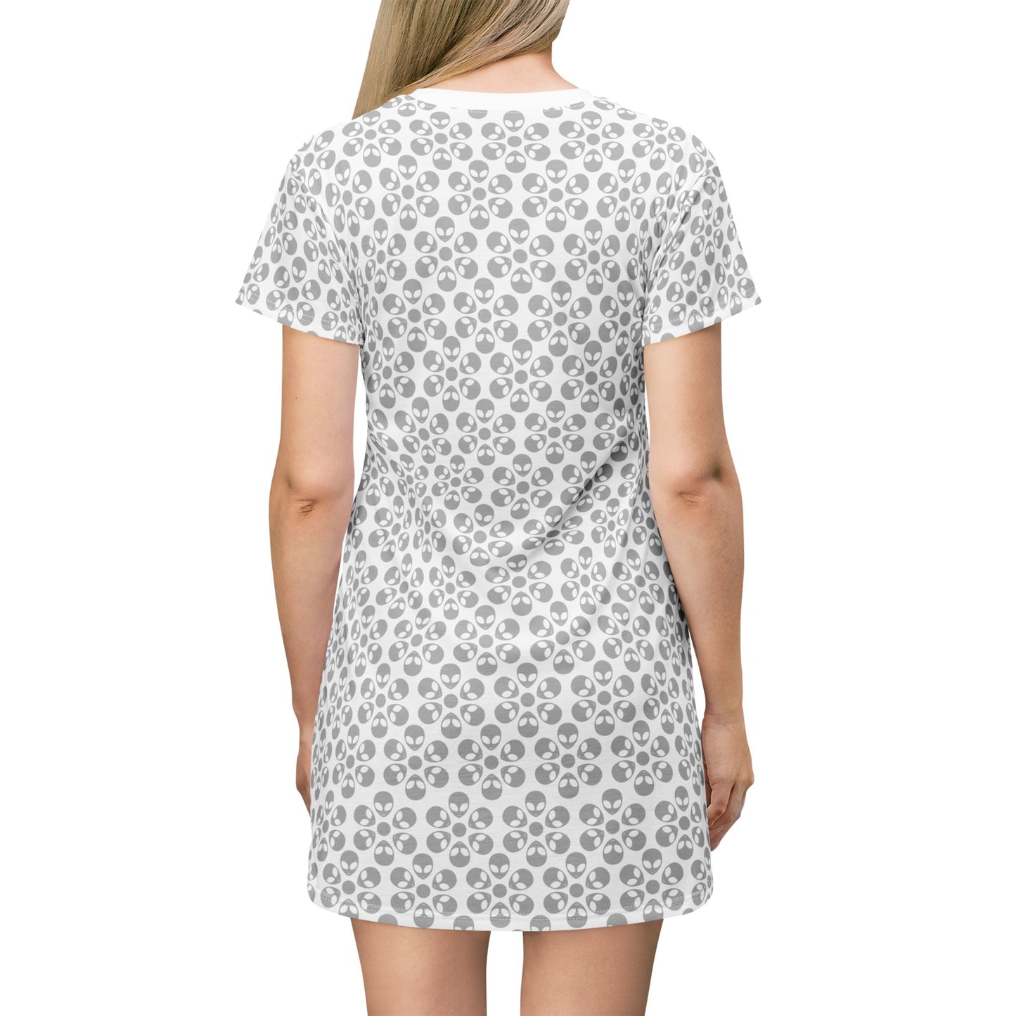 Floral Pattern TShirt Dress Casual Summer Dress Cute Dress for Women Floral Print Dress Trendy Everyday Wear Perfect for Beach Alien Flowers White