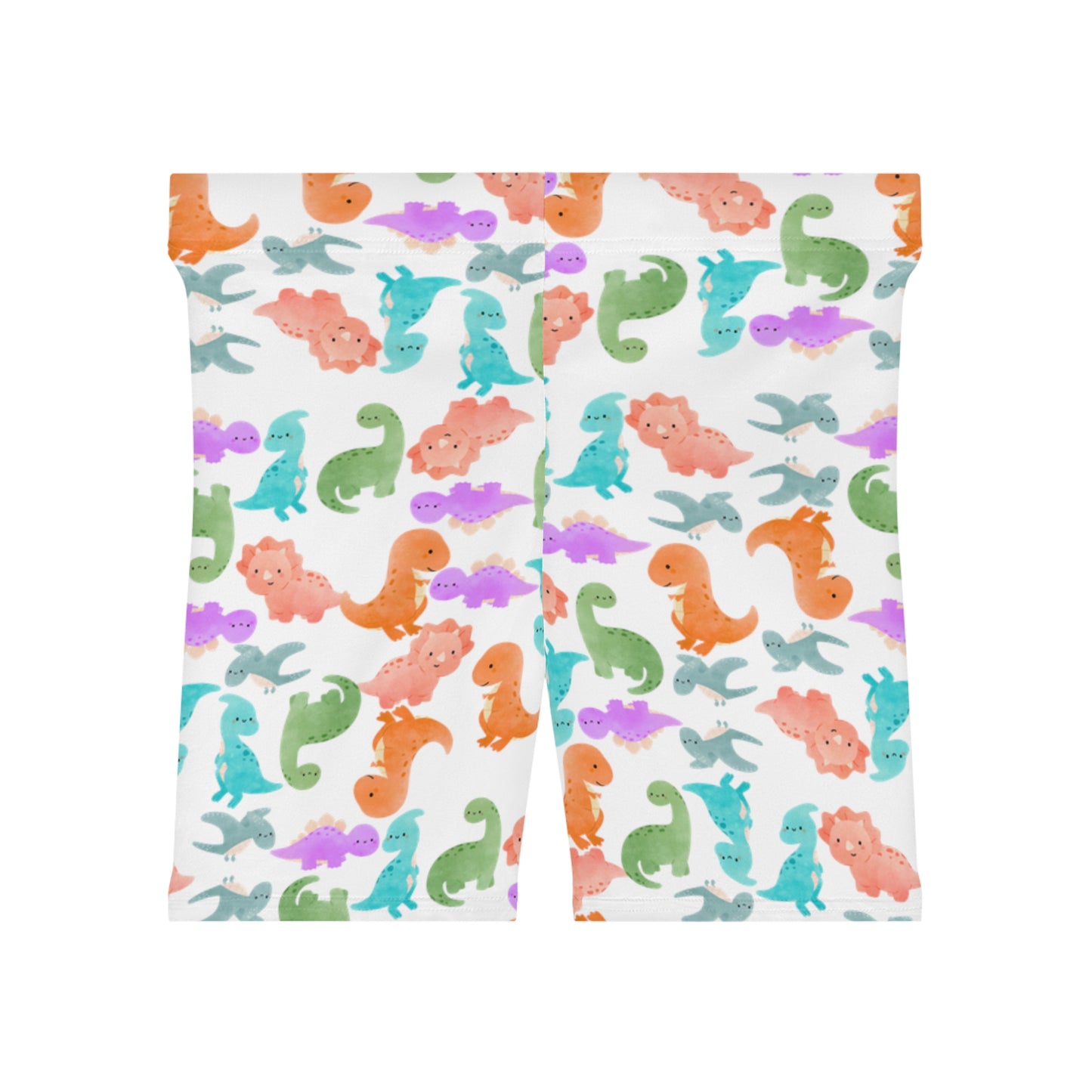 Colorful Dinosaur Womens Biker Shorts AOP Perfect for Casual Wear workout Summer Birthdays Playdates Unique Gift Rainbow Dinos White