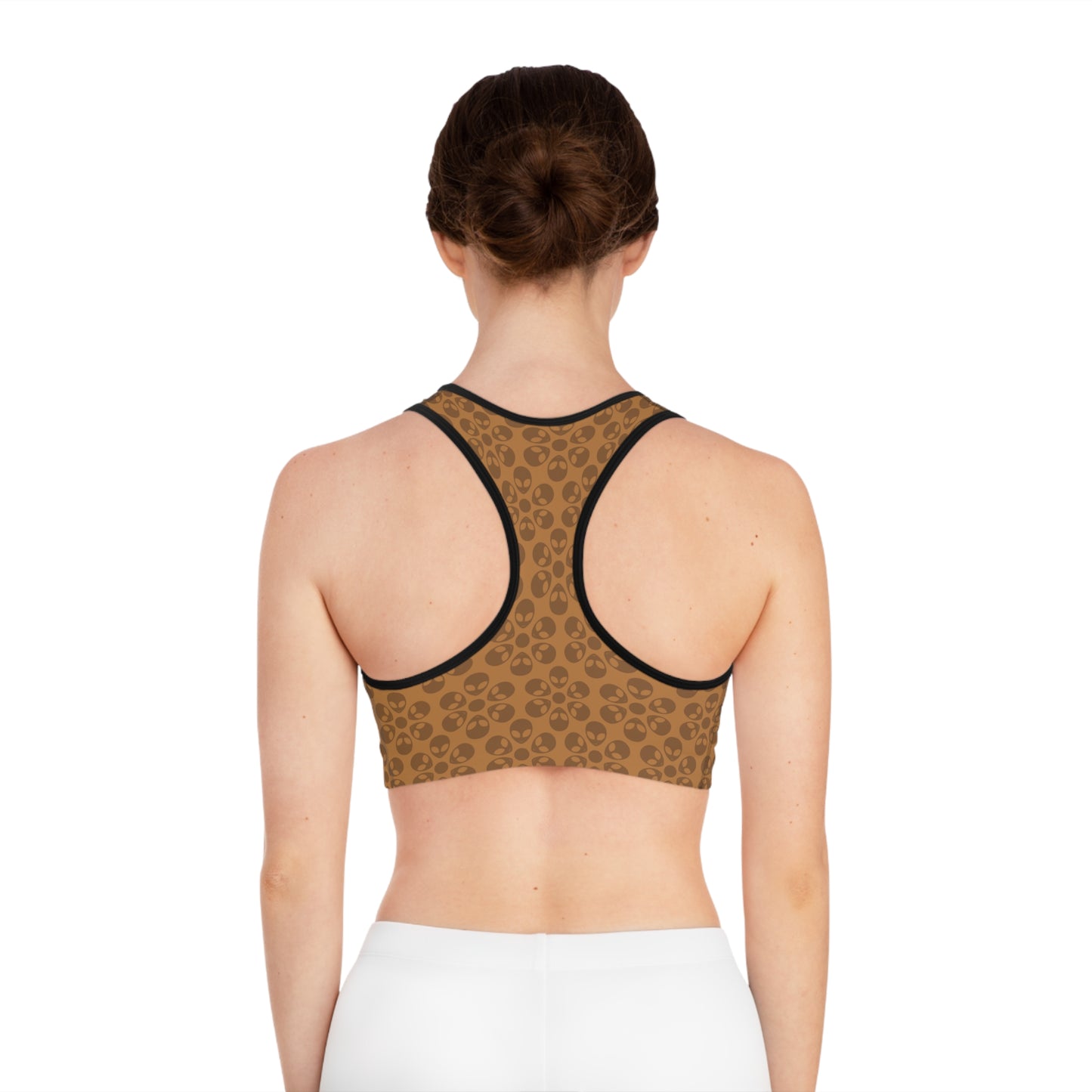 Trendy Floral Pattern Sports Bra Workout Bra for Women Fitness Gear Yoga Top Gym Wear Gift for Athletes Alien Flowers Light Brown