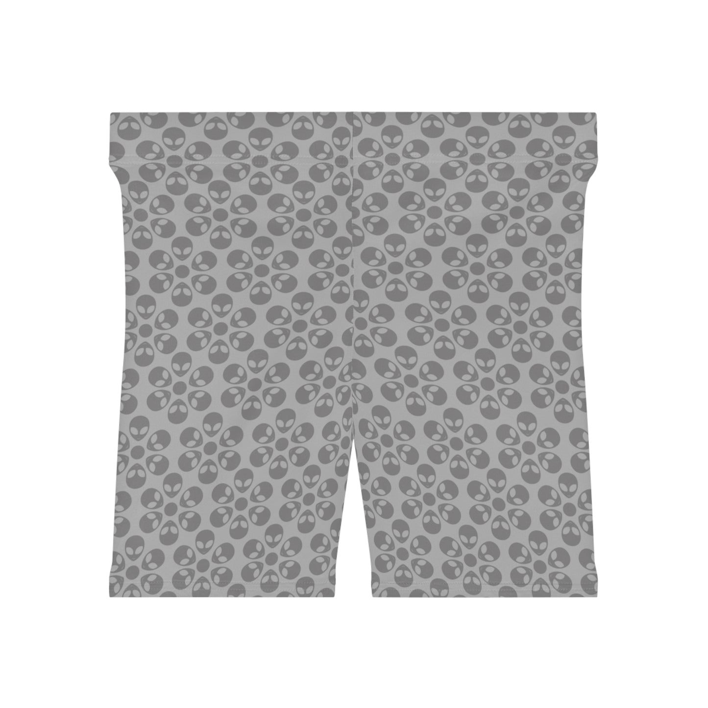 Womens Alien Pattern Biker Shorts Trendy Activewear Casual Cycling Shorts Festival Outfit Summer Essentials Alien Flowers Light Grey