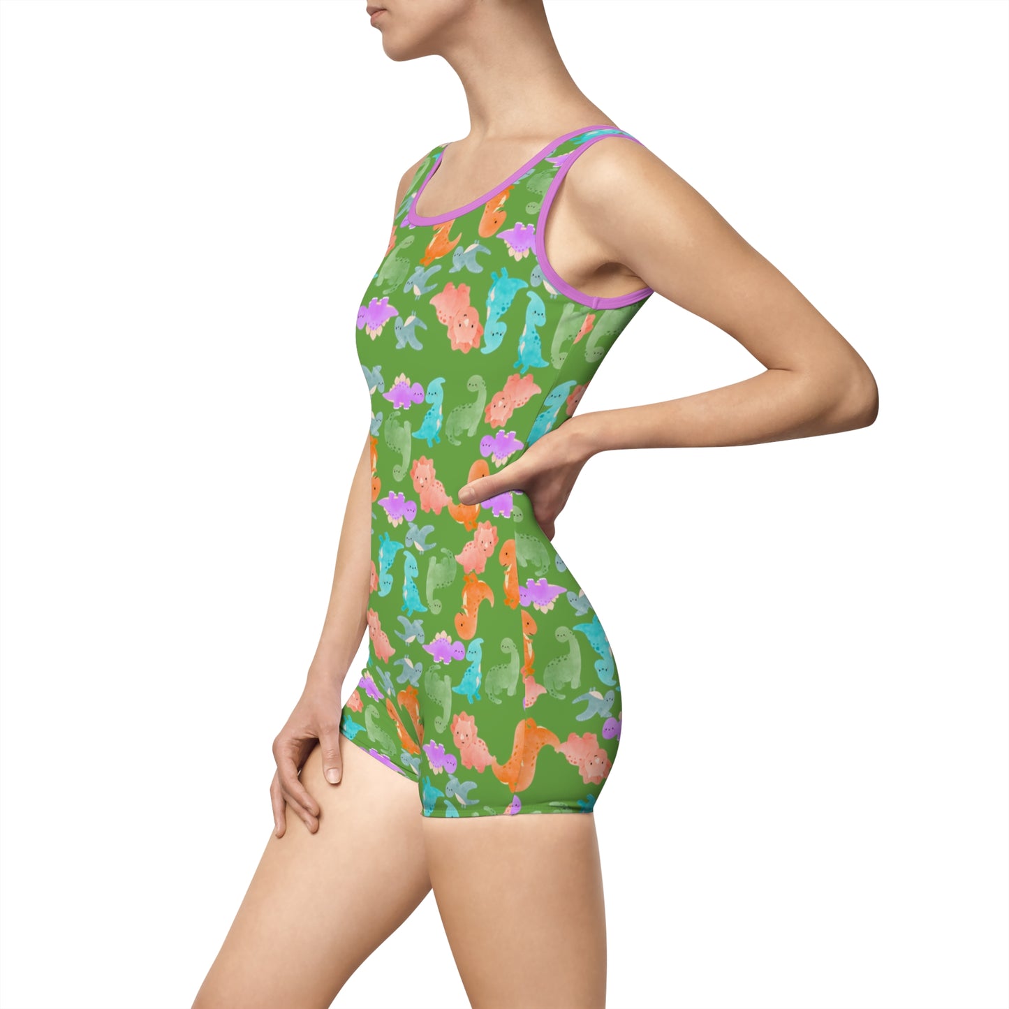 Vintage Dino Print Womens Swimsuit Retro Bathing Suit Summer Beachwear Pool Party Outfit Unique Swimwear Gift Rainbow Dinos Green