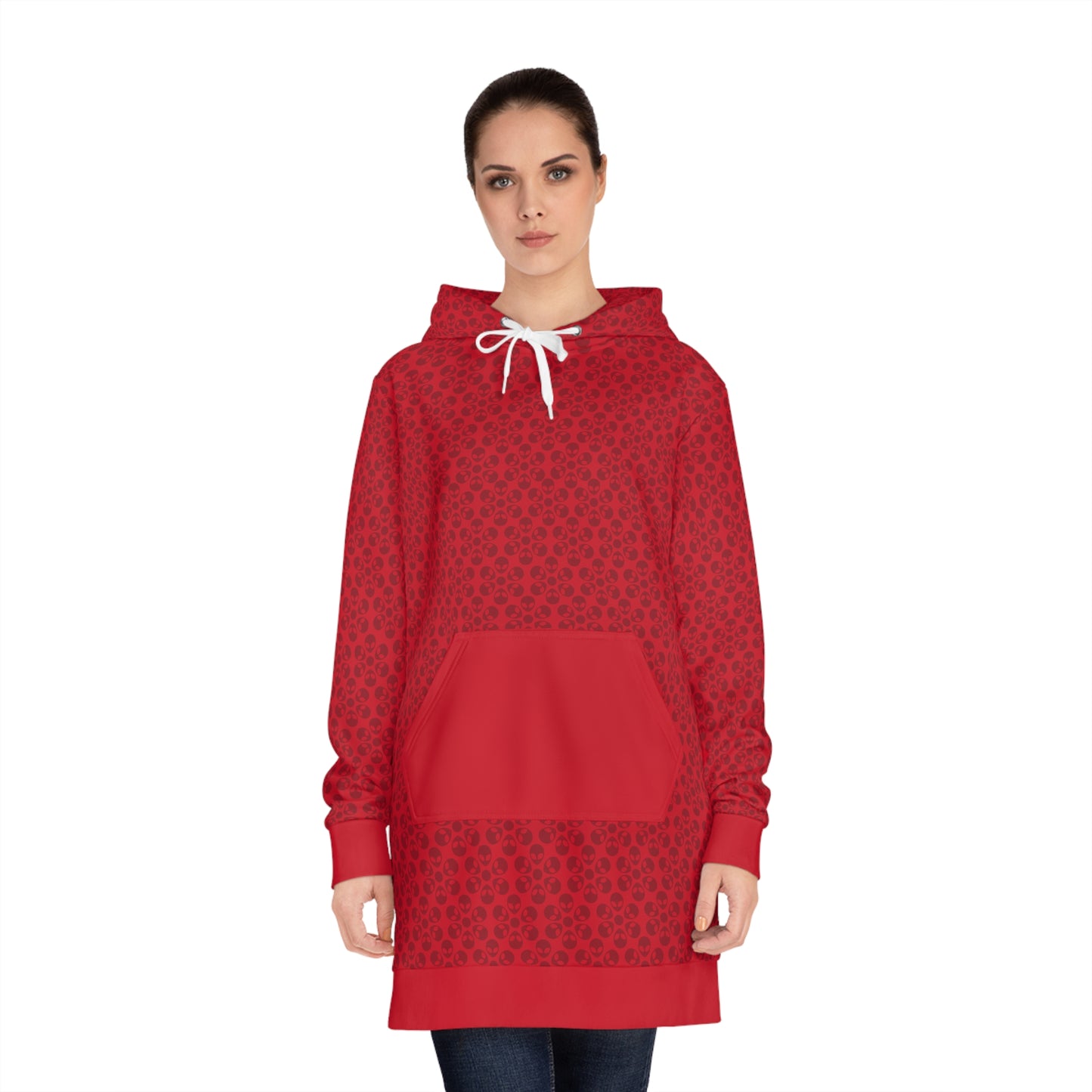 Womens Hoodie Dress Alien Flowers Dark Red