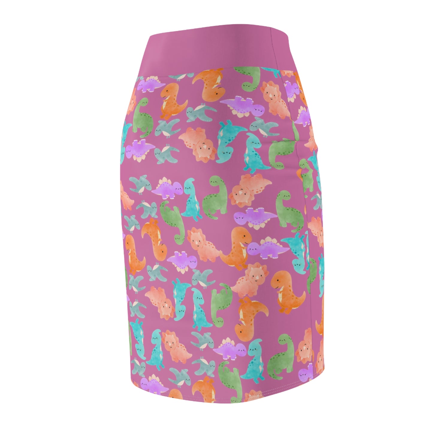 Whimsical Dino Pencil Skirt Fun Pencil Skirt for Summer Cute AOP Skirt for Women Vibrant Skirt for Parties Beachwear Rainbow Dinos Light Pink