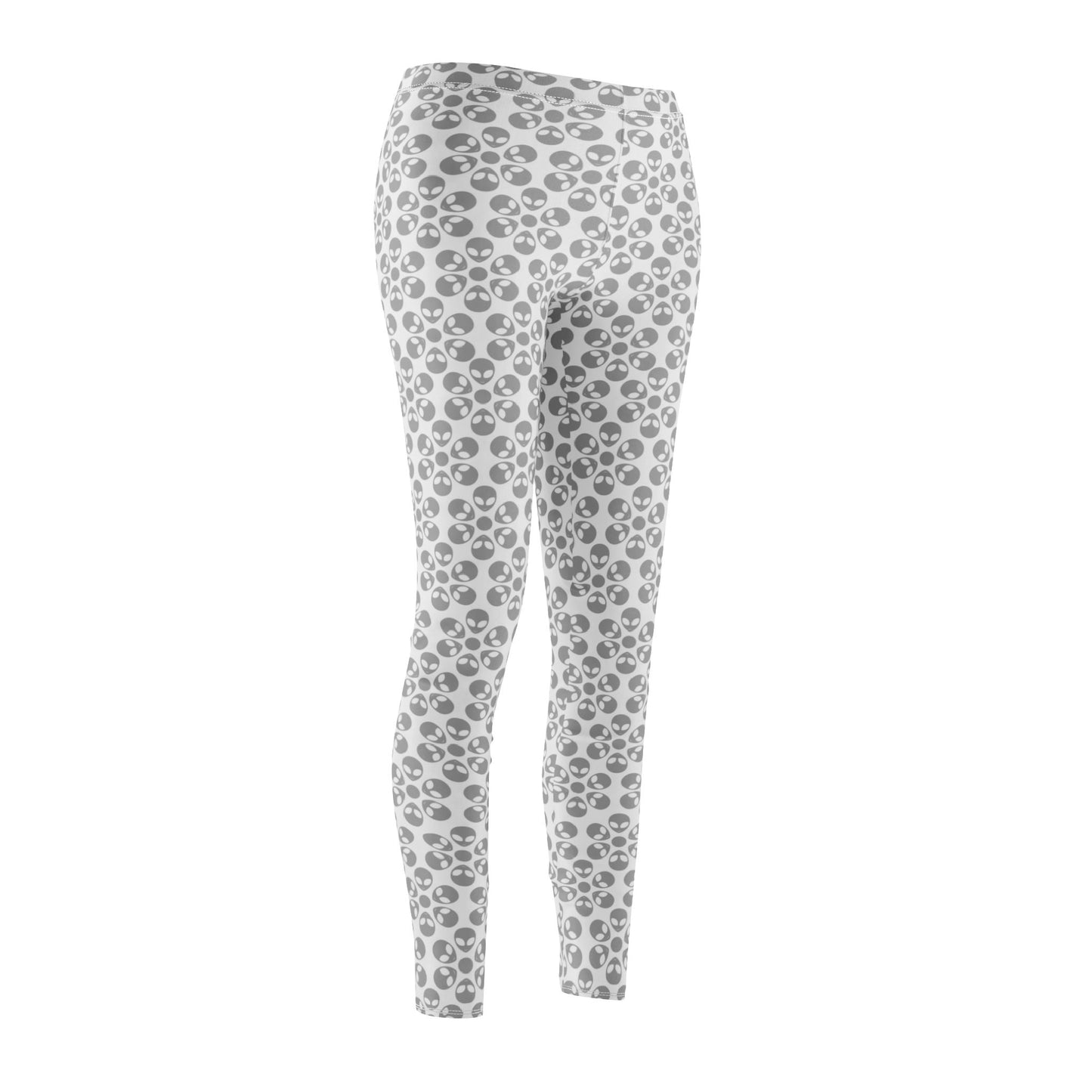 Womens Midrise Casual Leggings Alien Flowers White