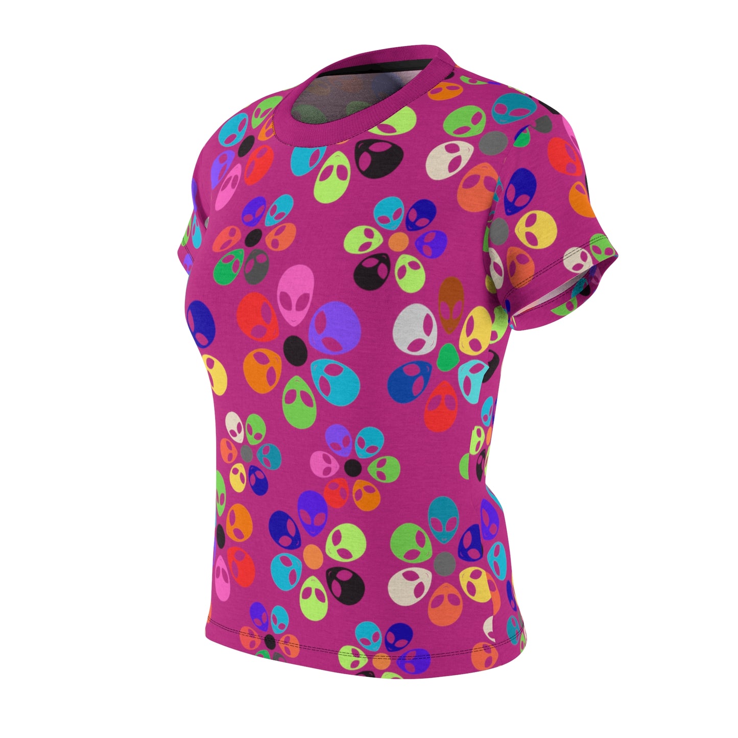 Colorful Alien Print Tee Fun Casual Shirt Unique Gift for SciFi Fans Festival Wear Statement Tee Summer Top Alien Rainbow Flowers Pink
