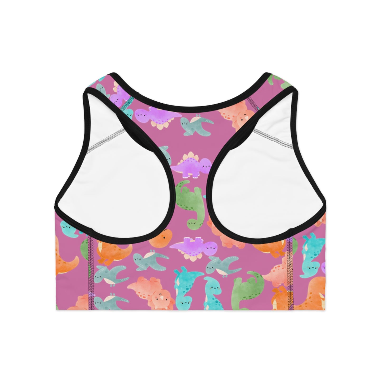 Colorful Dinosaur Print Sports Bra Cute Activewear Gym Top Fitness Wear Gifts for Her Workout Clothing Rainbow Dinos Light Pink