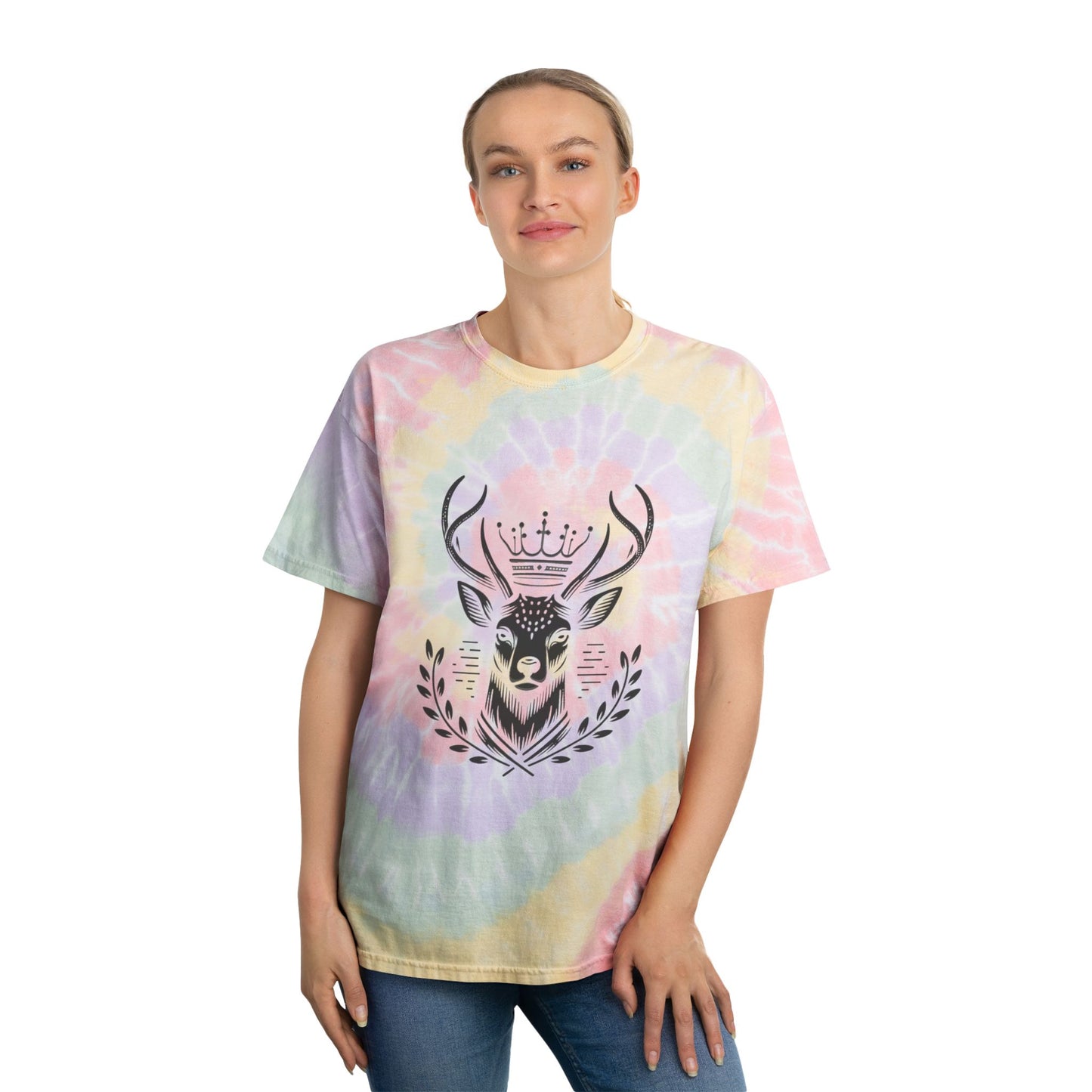 Spiral Tie-Dye Tee with Majestic Deer Design | Bohemian Style Shirt - Oh Deer Lord