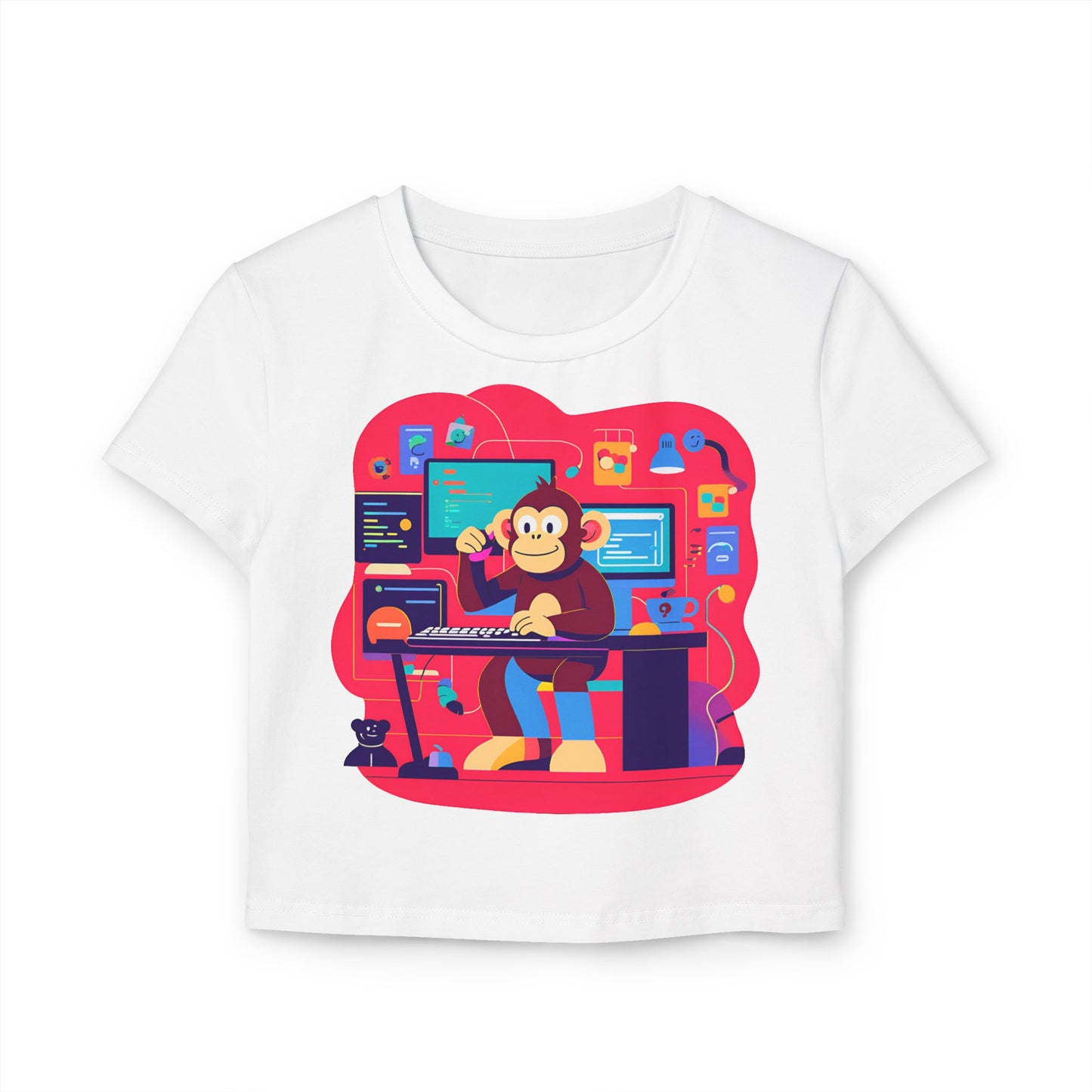 Playful Monkey Graphic Baby Tee for Women, Funny Casual T-Shirt, Gift for Gamers, Cute Animal Shirt, Summer Fashion, Birthday Present