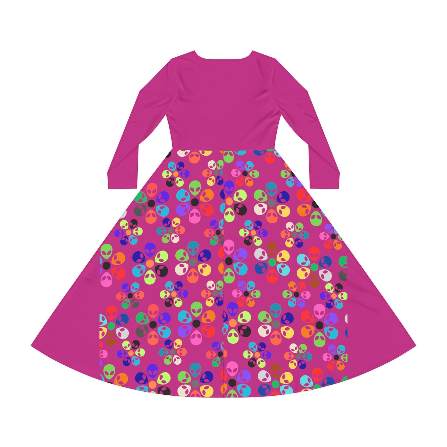 Vibrant Womens Long Sleeve Dance Dress Colorful Floral Style Perfect for Dance Parties Celebrations BohoChic Fashion Alien Rainbow Flowers Pink