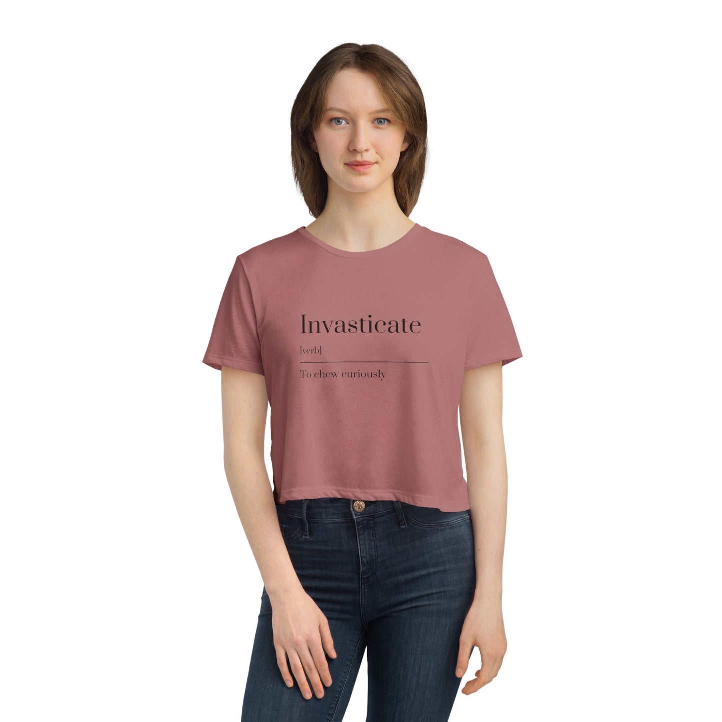 Women's Flowy Cropped Tee with 'Invasticate' Design, Casual T-Shirt, Gift for Language Lovers, Trendy Summer Top, Stylish Graphic Tee