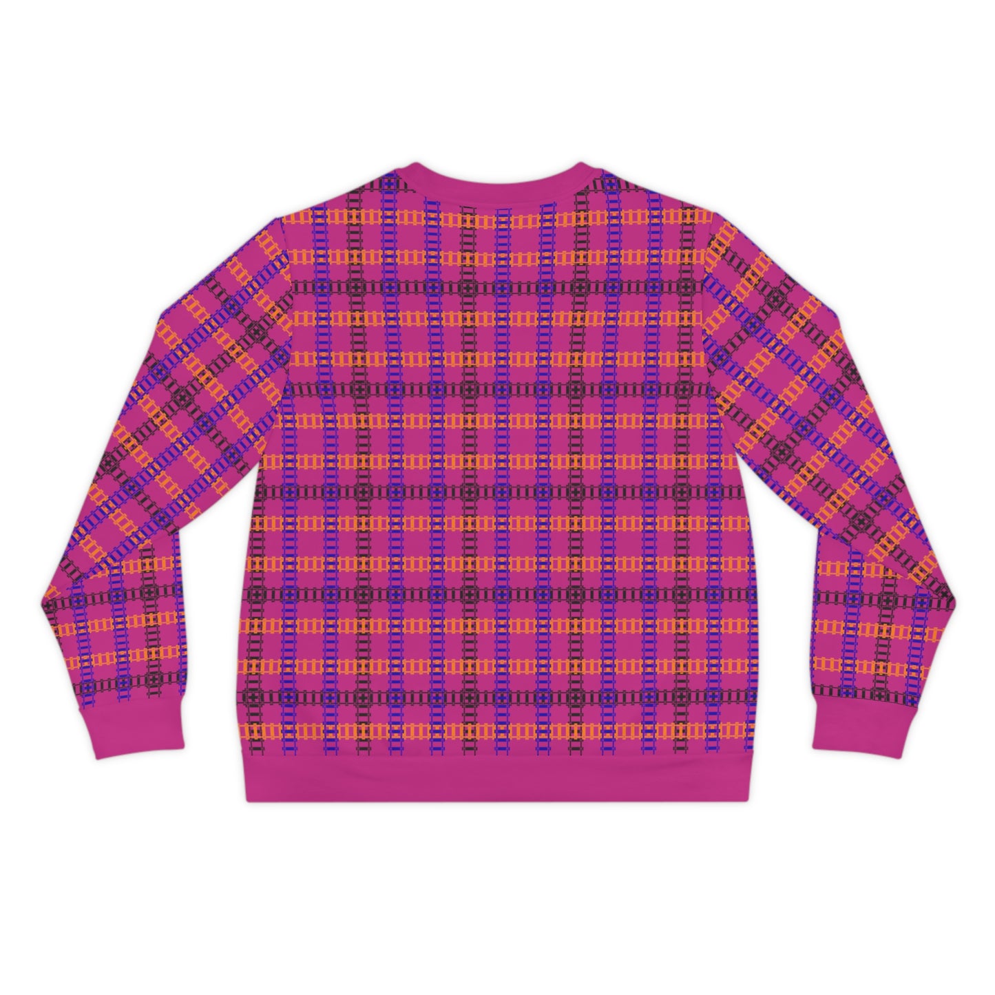 Vibrant Plaid Lightweight Sweatshirt Cozy Fall Attire Casual Wear Perfect for Autumn Gatherings Stylish Layering Option Train Tracks Pink