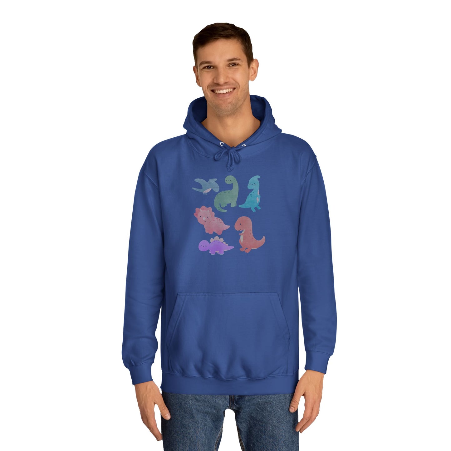 Unisex College Hoodie Colorful Dino - Cozy Casual Sweatshirt for Students, Perfect for Campus Life, Gift for Graduation, School Spirit Wear