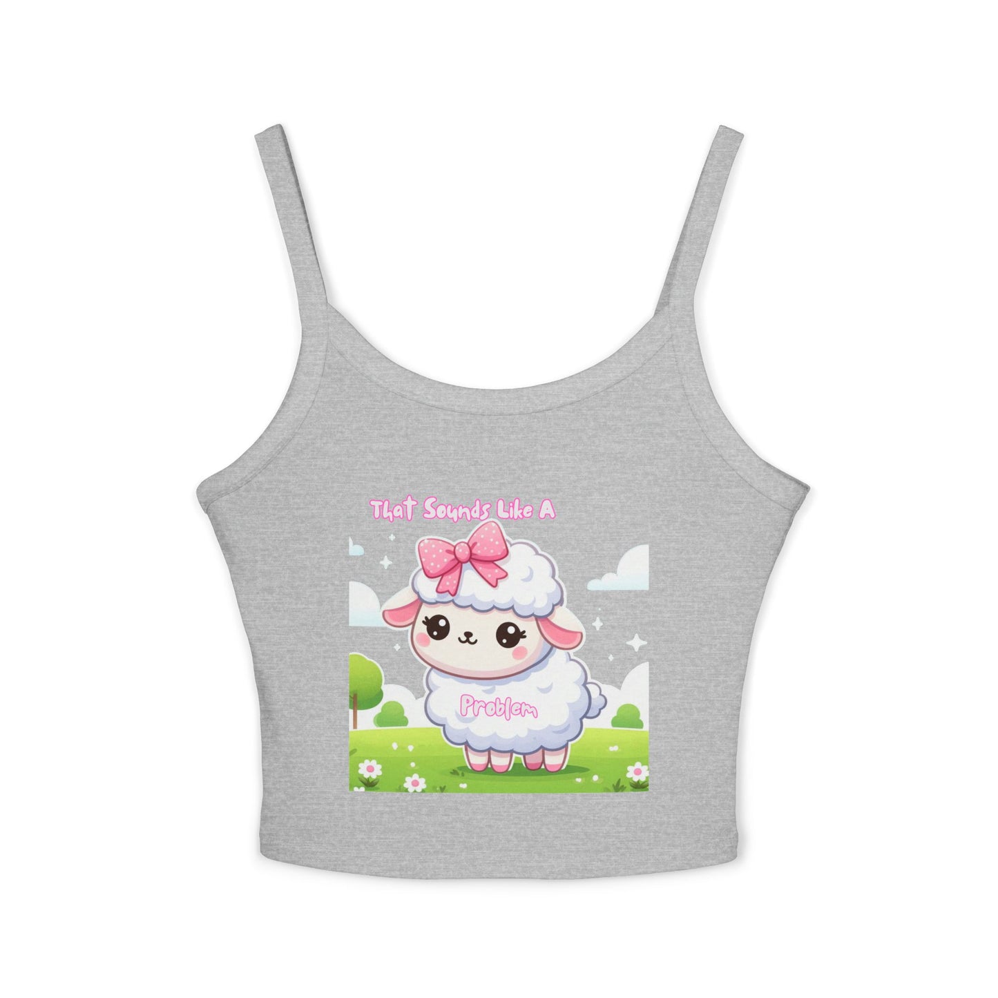 Cute Sheep Graphic Women's Spaghetti Strap Tank Top - Fun & Playful Design for Spring/Summer