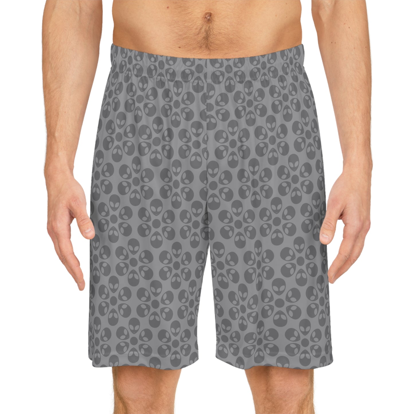Trendy Skull Pattern Basketball Shorts Summer Activewear Sports Apparel Casual Wear Beach Shorts Gift for Basketball Lovers Alien Flowers Grey