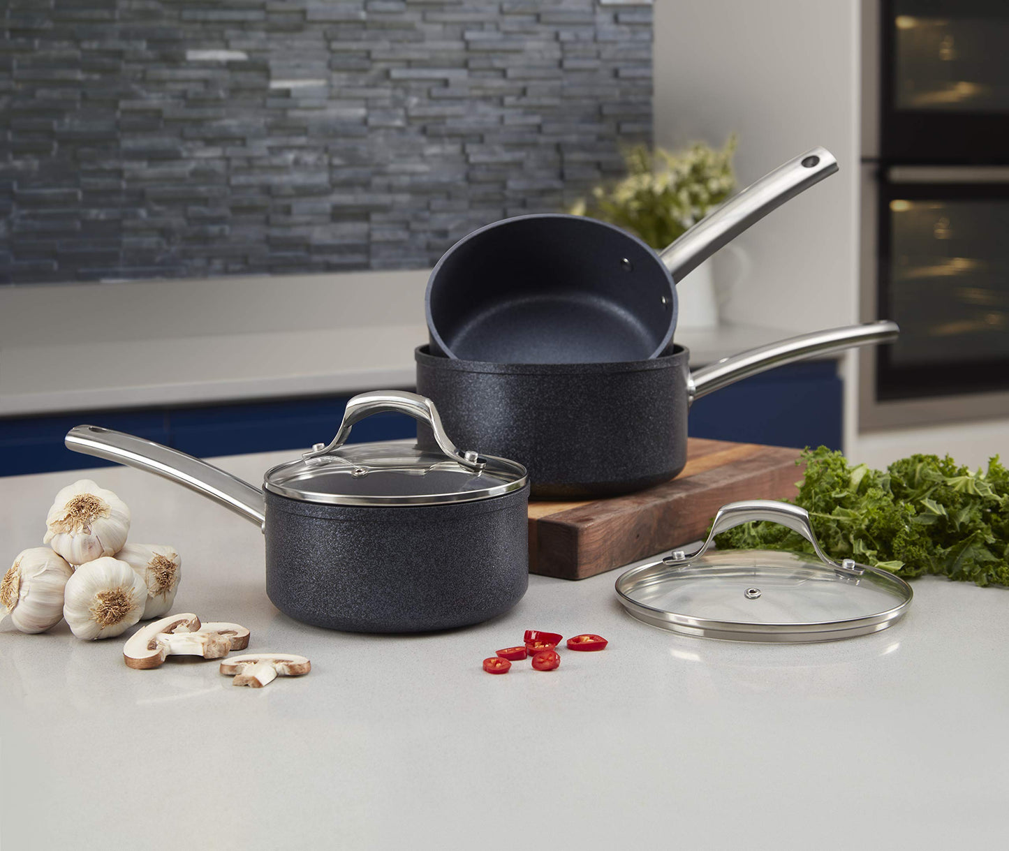 Tower Trustone Induction Pot Set, Non Stick, Easy to Clean, Dishwasher Safe, Violet Black, 3 Piece, 16/18/20 cm