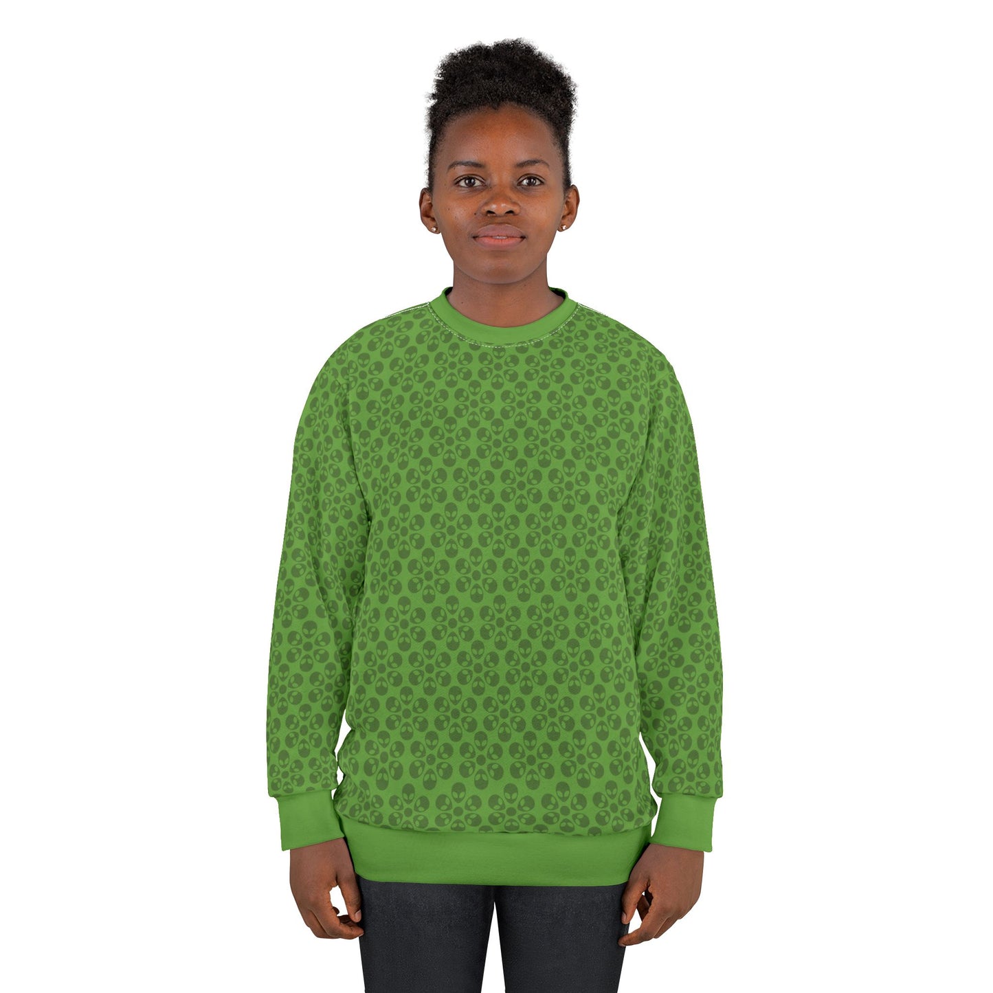 Floral Pattern Unisex Sweatshirt Cozy Gift for Her Trendy Floral Everyday Wear Perfect for Fall Unique Comfortable Lounge Wear Alien Flowers Green