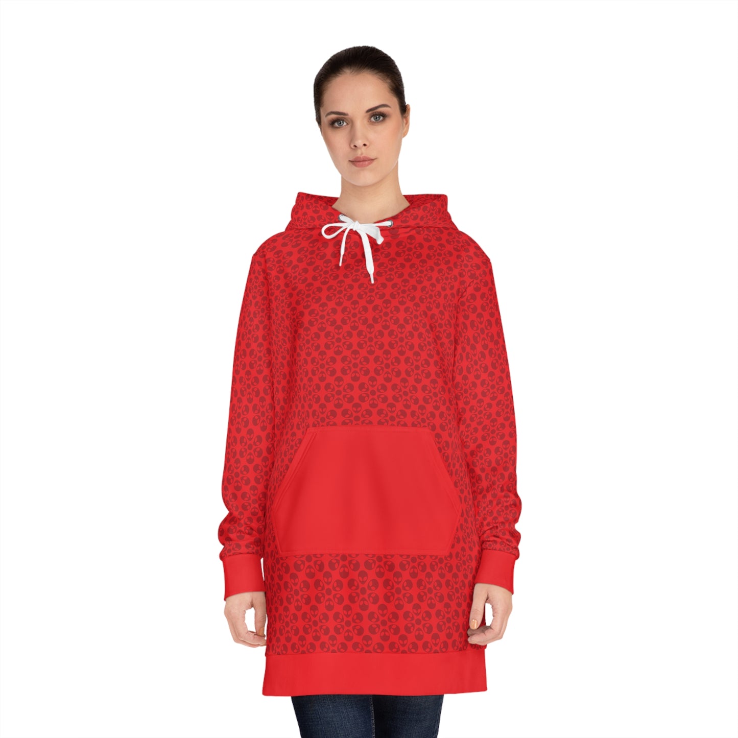 Womens Hoodie Dress Alien Flowers Red