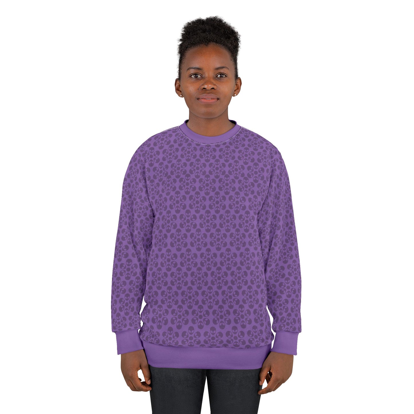 Floral Pattern Unisex Sweatshirt Cozy Gift for Her Trendy Floral Everyday Wear Perfect for Fall Unique Comfortable Lounge Wear Alien Flowers Light Purple