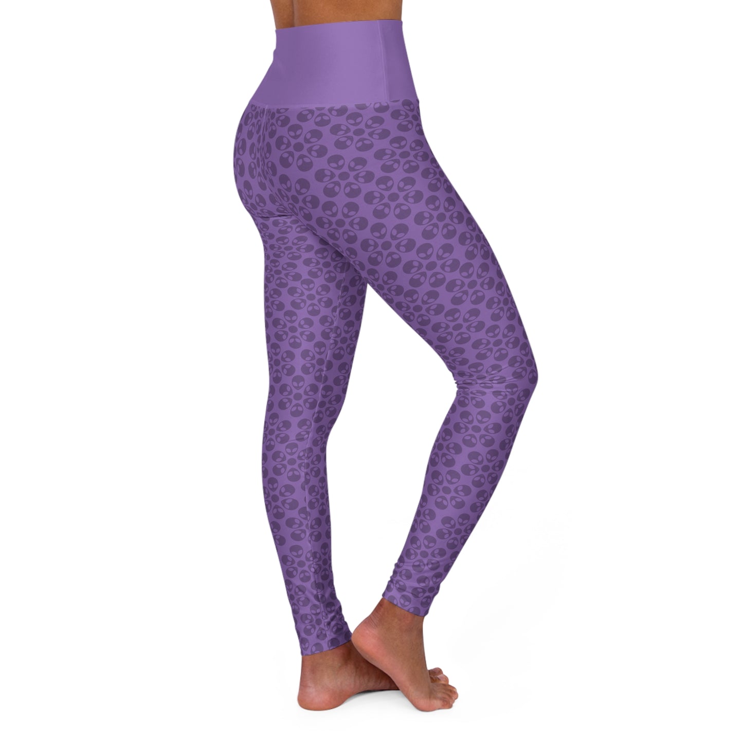 Stylish High Waisted Yoga Leggings Activewear Fitness Leggings Workout Pants Gift for Her Yoga Apparel Alien Flowers Light Purple