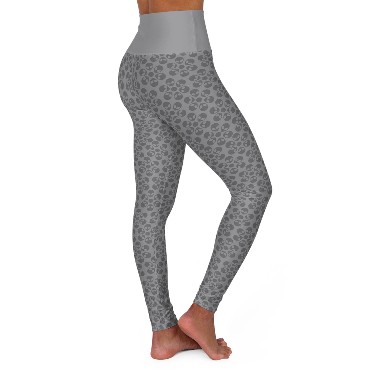 Stylish High Waisted Yoga Leggings Activewear Fitness Leggings Workout Pants Gift for Her Yoga Apparel Alien Flowers Grey