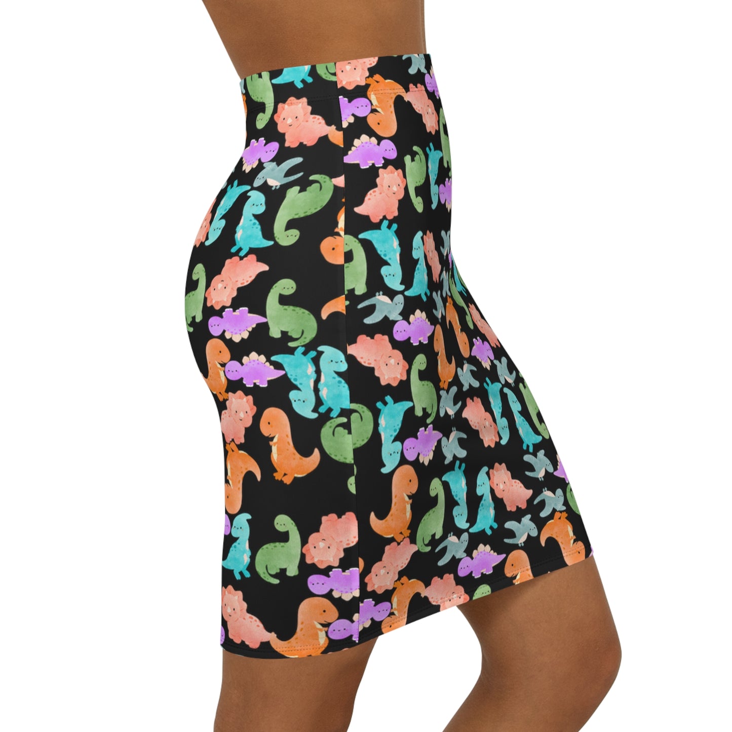 Dinosaur Print MidWaist Pencil Skirt for Fun and Playful Style Womens Skirt Cute Skirt Fashionable Skirt Casual Skirt Gift Idea Rainbow Dinos Black