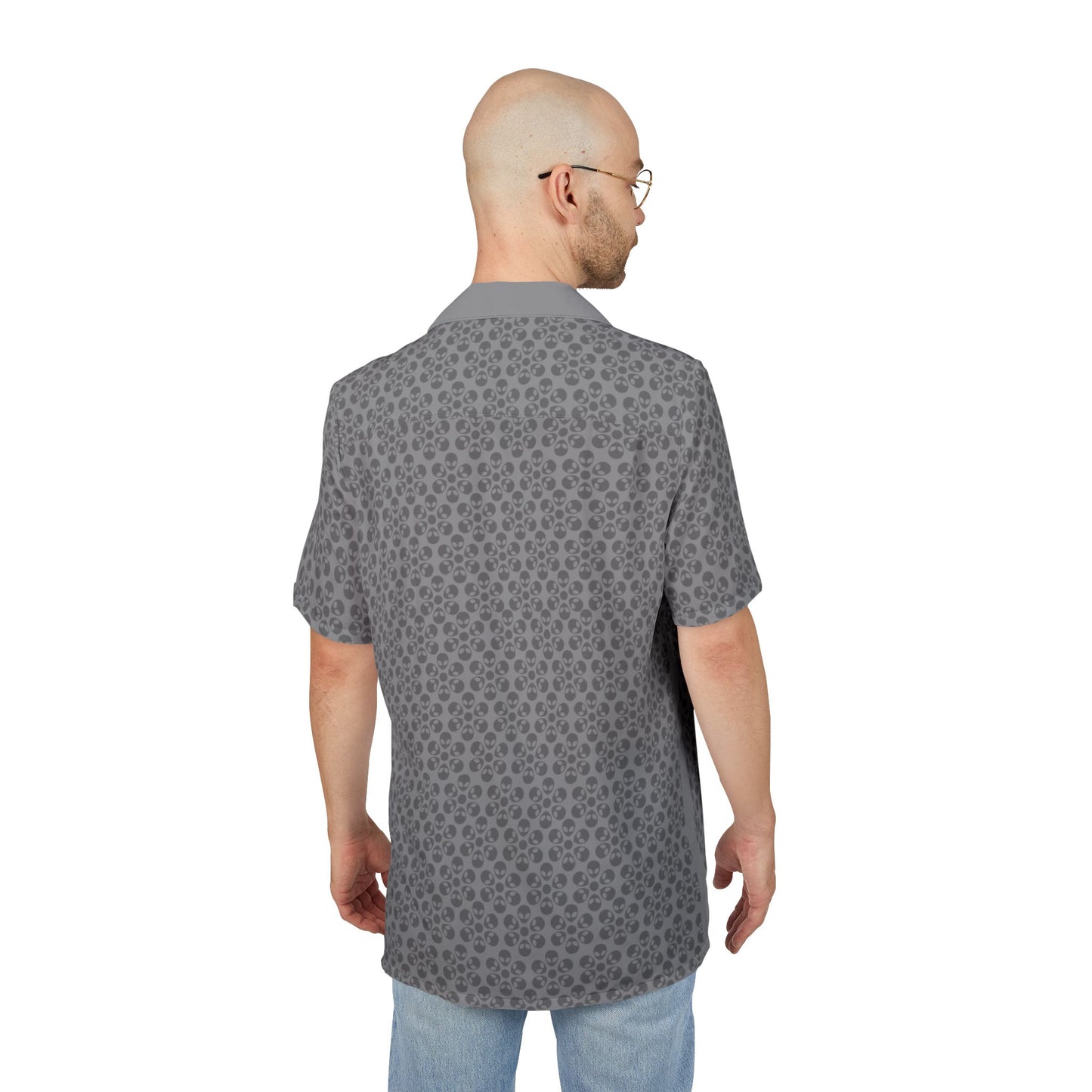 Unisex Hawaiian ButtonDown Shirt Tropical Vibe Summer Apparel Beachwear Vacation Outfit Casual Wear Alien Flowers Grey