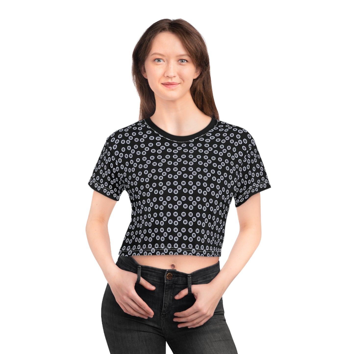 Trendy Floral Crop Tee, Casual Summer Shirt, Boho Style Top, Gift for Her, Festive Occasion Wear - Black