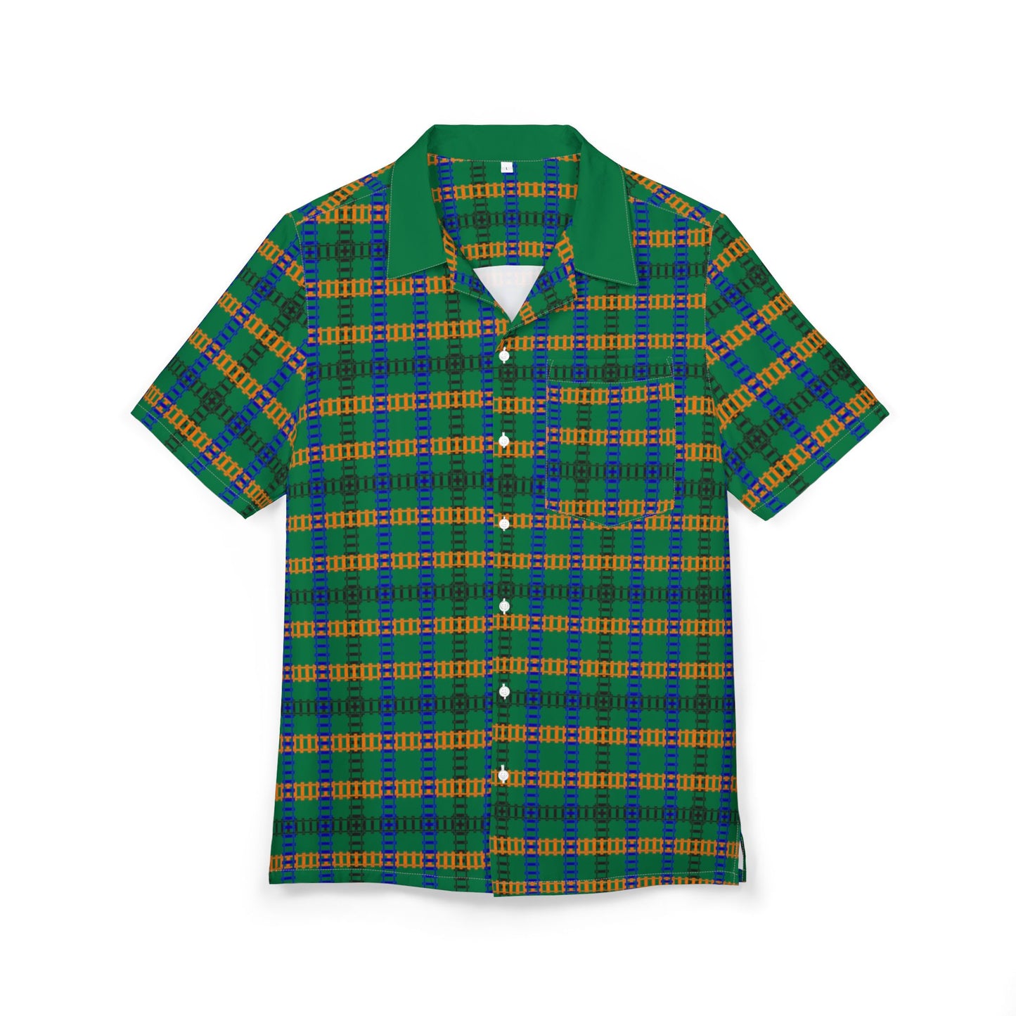 Vibrant Unisex Hawaiian Shirt Casual Summer Wear Vacation Outfit Beach Party Attire Gift for Him/Her Train Tracks Dark Green