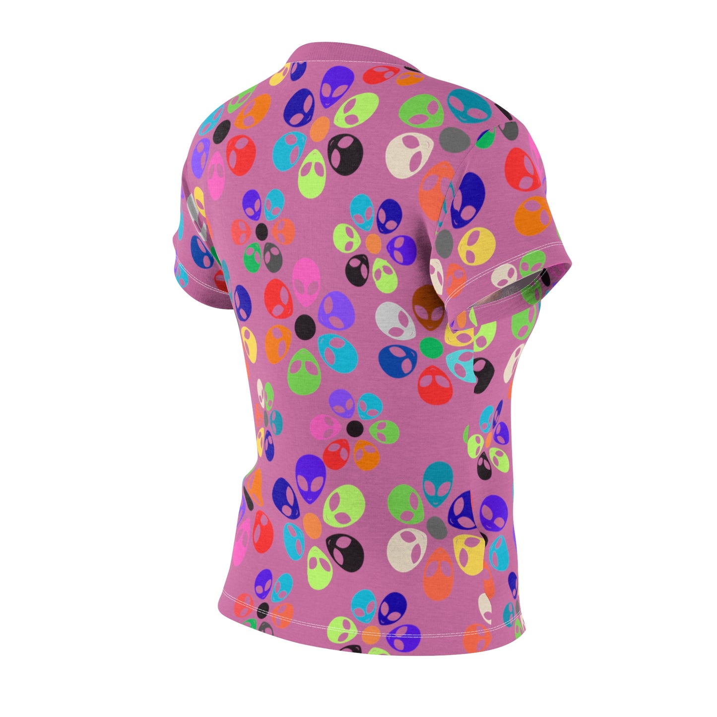 Colorful Alien Print Tee Fun Casual Shirt Unique Gift for SciFi Fans Festival Wear Statement Tee Summer Top Alien Rainbow Flowers Light Pink