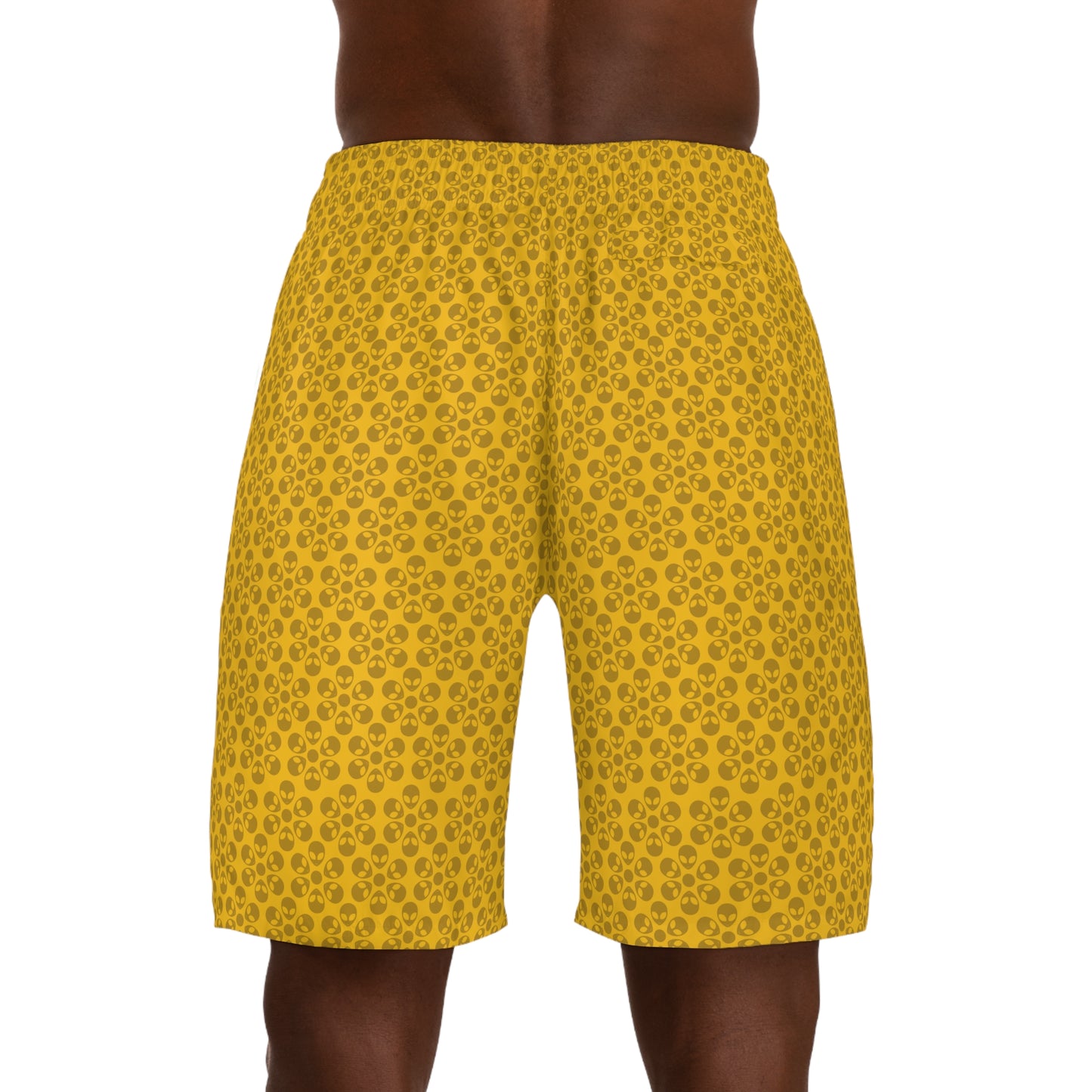 Mens Jogger Shorts Alien Flowers Yellow