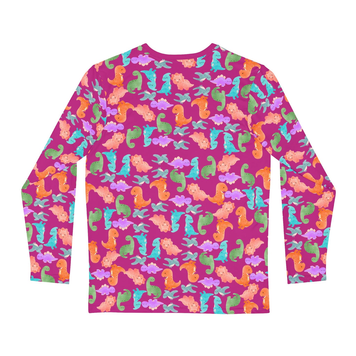 Cute Dino Print Mens Long Sleeve Shirt AOP Tee Tropical Beachwear Gift for Sea Lovers Summer Shirts for Men Rainbow Dinos Pink