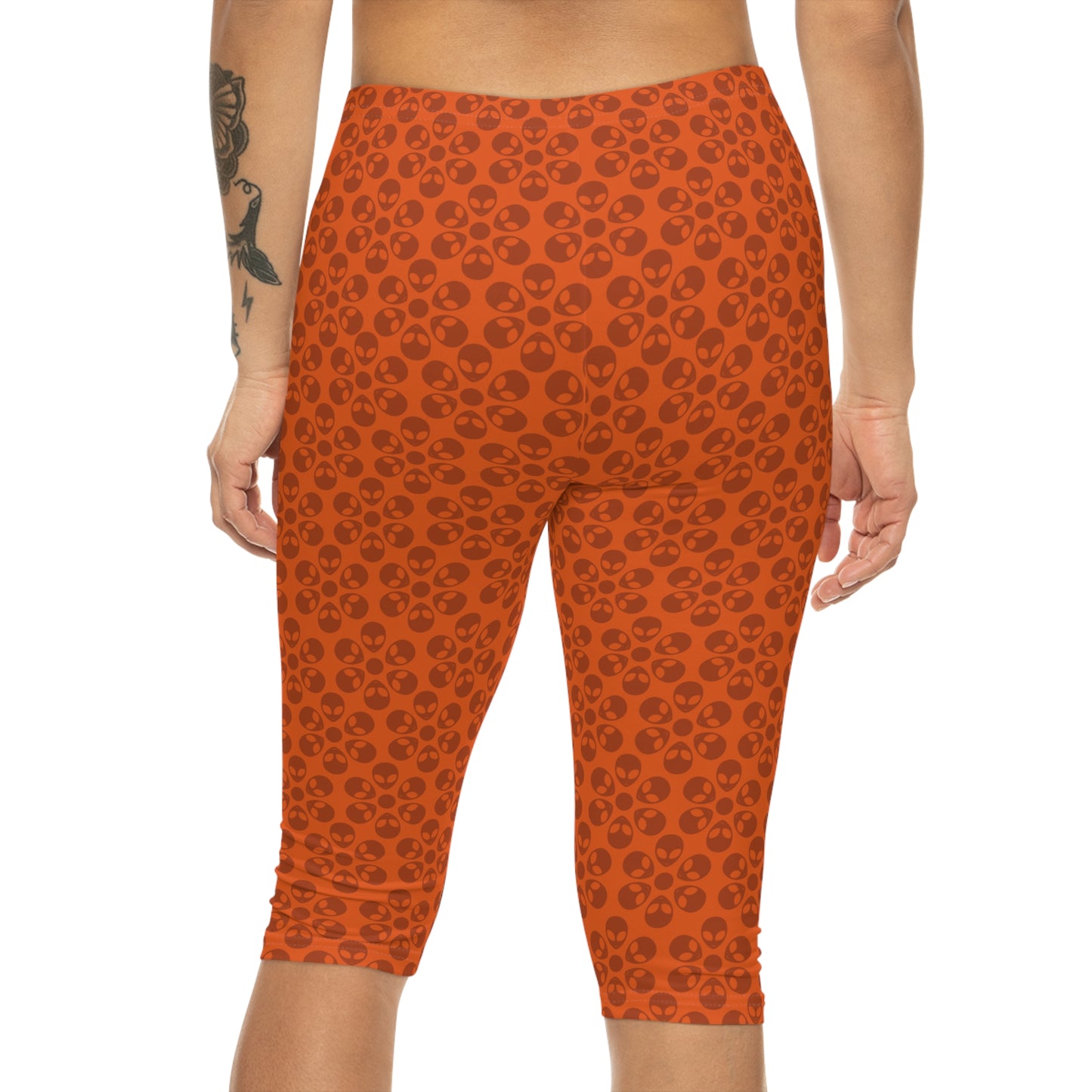 Women’s Capri Leggings Alien Flowers Orange