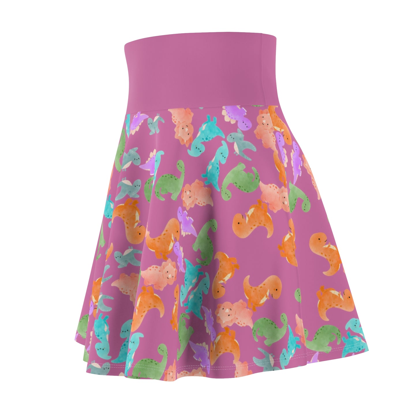 Colorful Dino Print Womens Skater Skirt Cute Summer Skirt Fun Fashion Piece Beach Outfit Gift for Animal Lovers Casual Wear Rainbow Dinos Light Pink