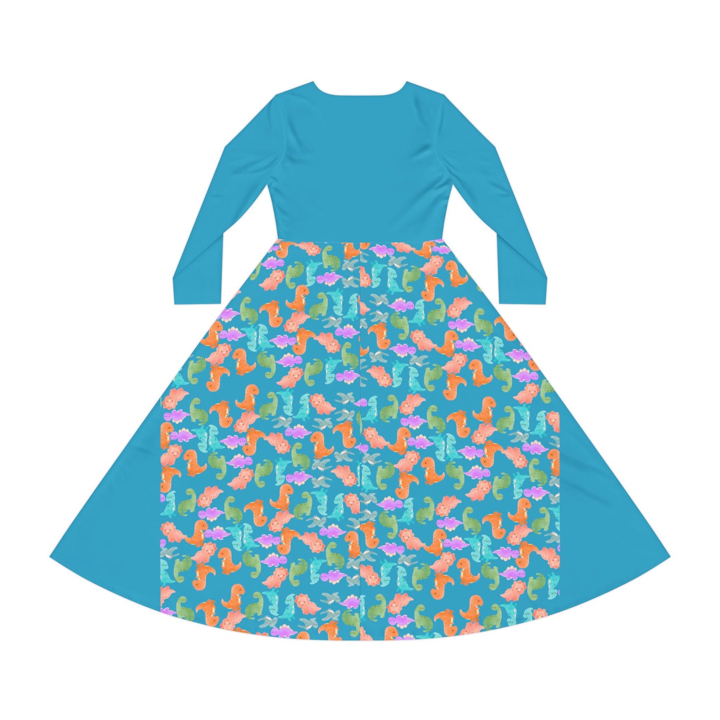 Colorful Long Sleeve Dance Dress Perfect for Parties Dance Events Spring Celebrations Playful Kids Dress Trendy Casual Wear Rainbow Dinos Turquoise