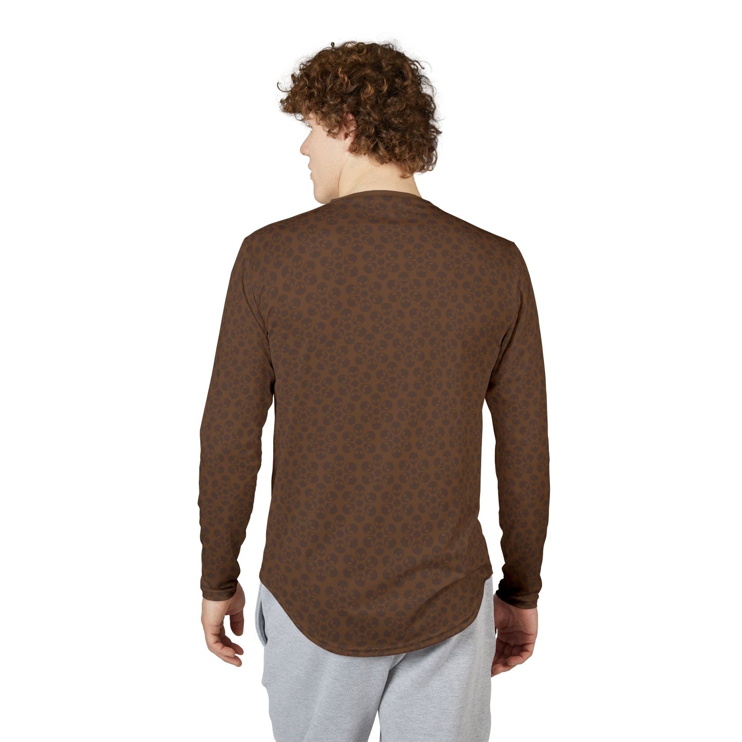 Mens UV Protection Long Sleeve Shirt Alien Flowers Brown
