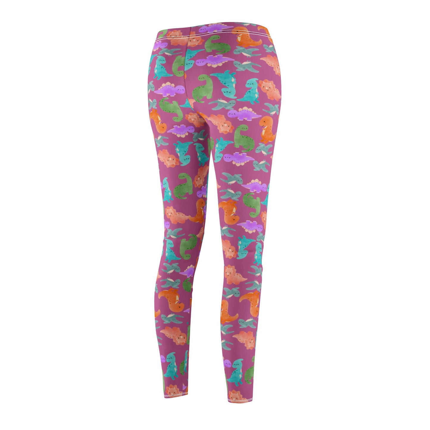 Womens Midrise Casual Leggings Rainbow Dinos Light Pink