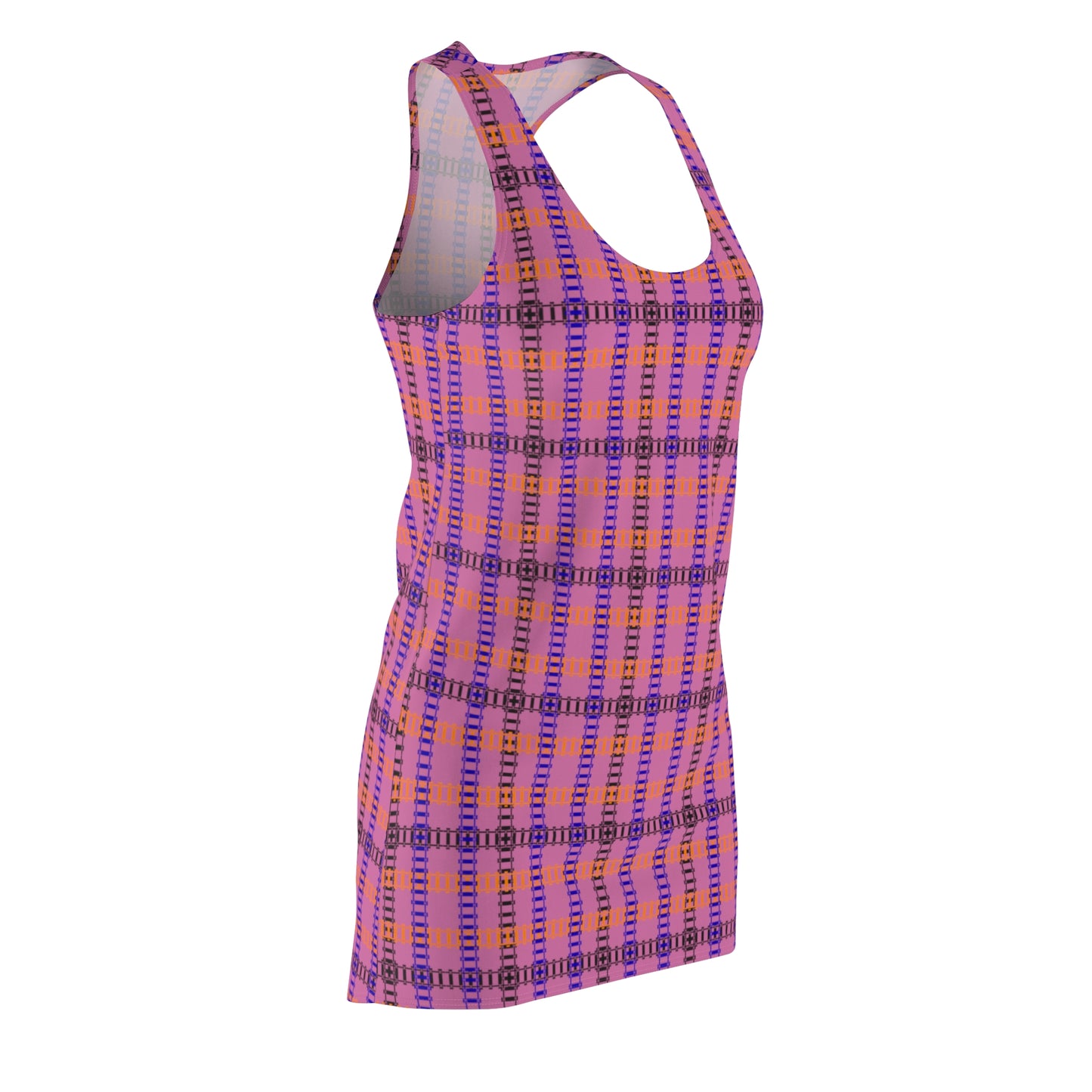 Vibrant Plaid Racerback Dress for Effortless Style Casual Summer Wear Festival Fashion Beach CoverUp Everyday Comfort Train Tracks Light Pink