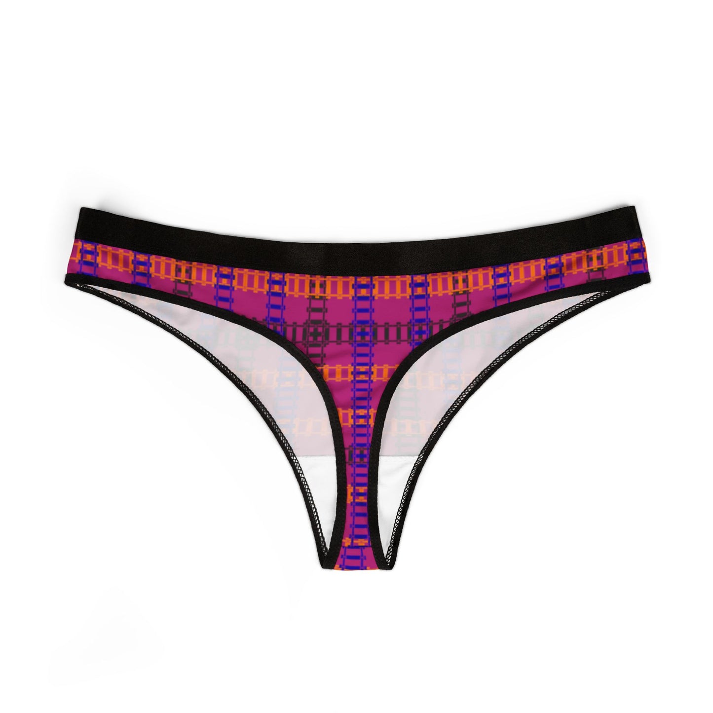 Vibrant Plaid Women’s Thongs Stylish Lingerie Comfortable Underwear Everyday Essentials Gift for Her Train Tracks Pink