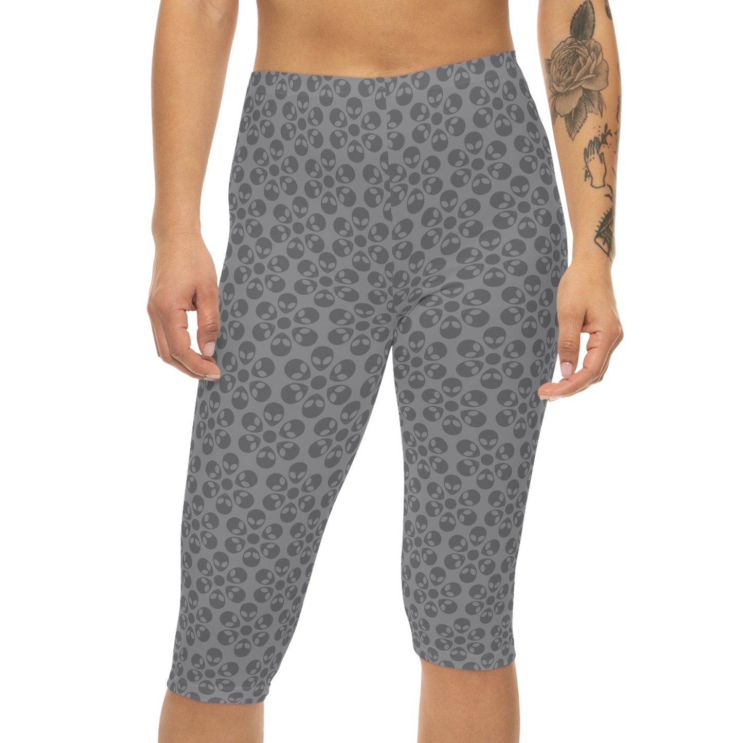 Women’s Capri Leggings Alien Flowers Grey