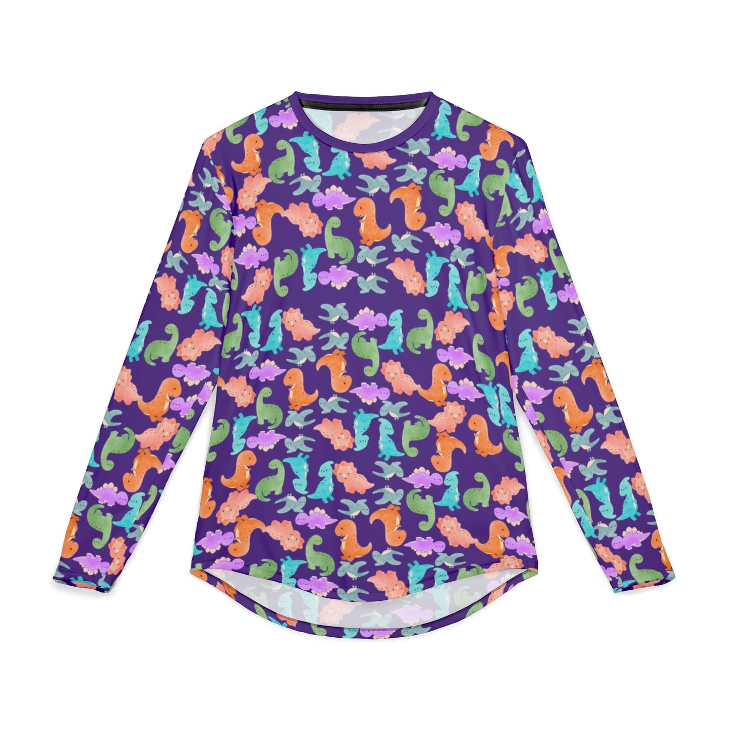 Colorful Dino UV Protection Shirt for Men | Long Sleeve Sun Shirt Outdoor Apparel Beachwear Vacation Top Summer Essentials Rainbow Dinos Purple