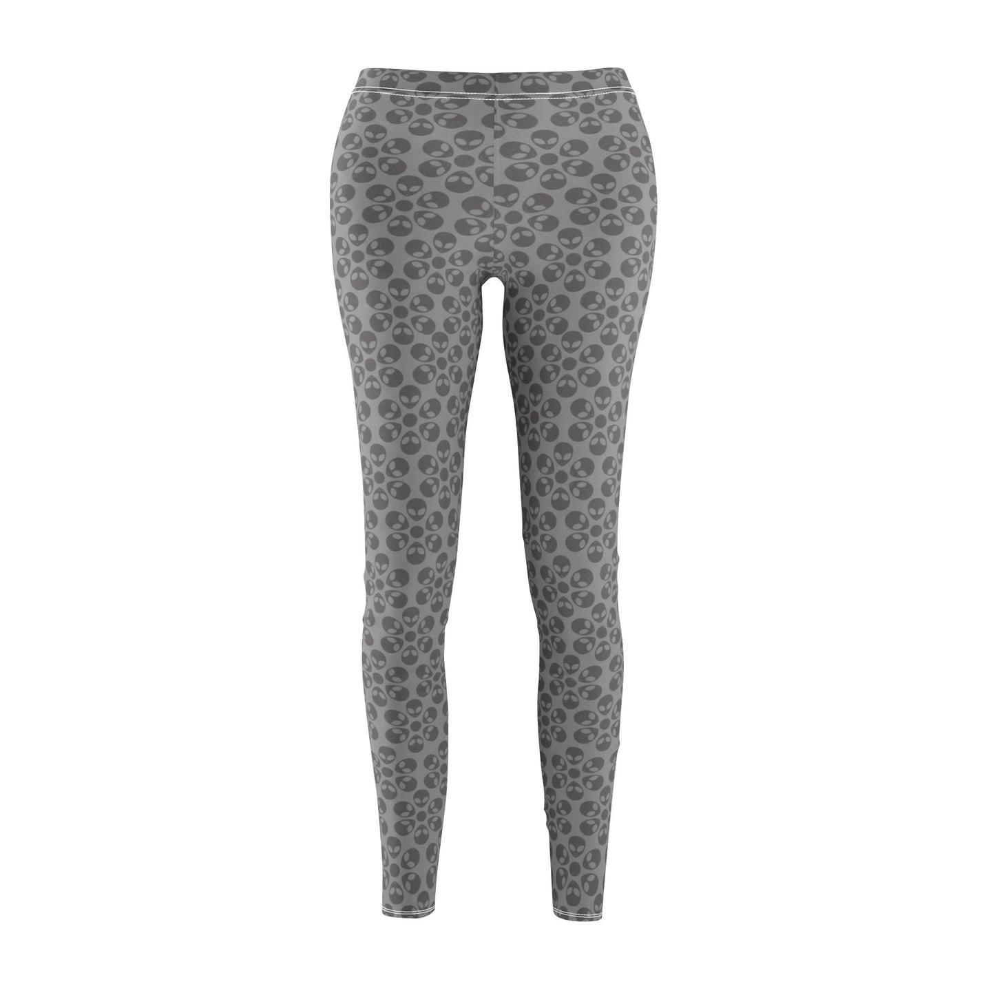Womens Midrise Casual Leggings Alien Flowers White