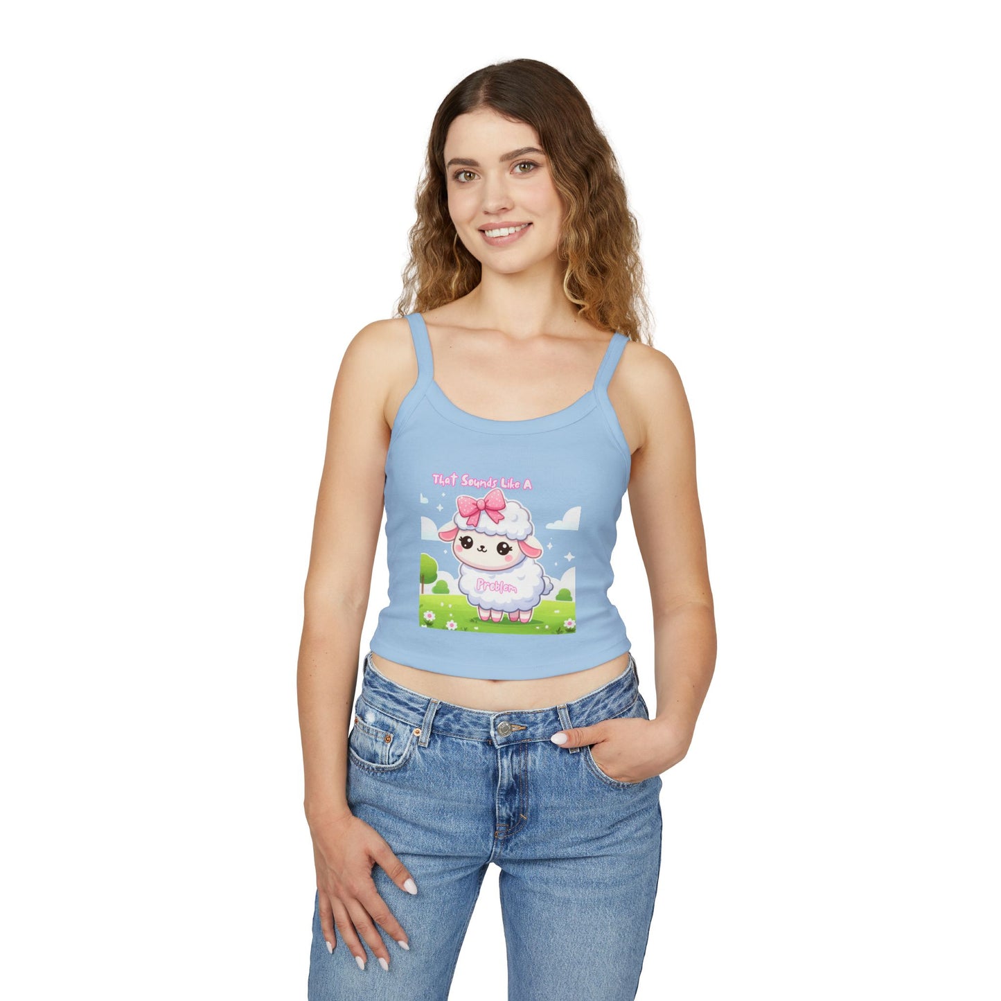 Cute Sheep Graphic Women's Spaghetti Strap Tank Top - Fun & Playful Design for Spring/Summer