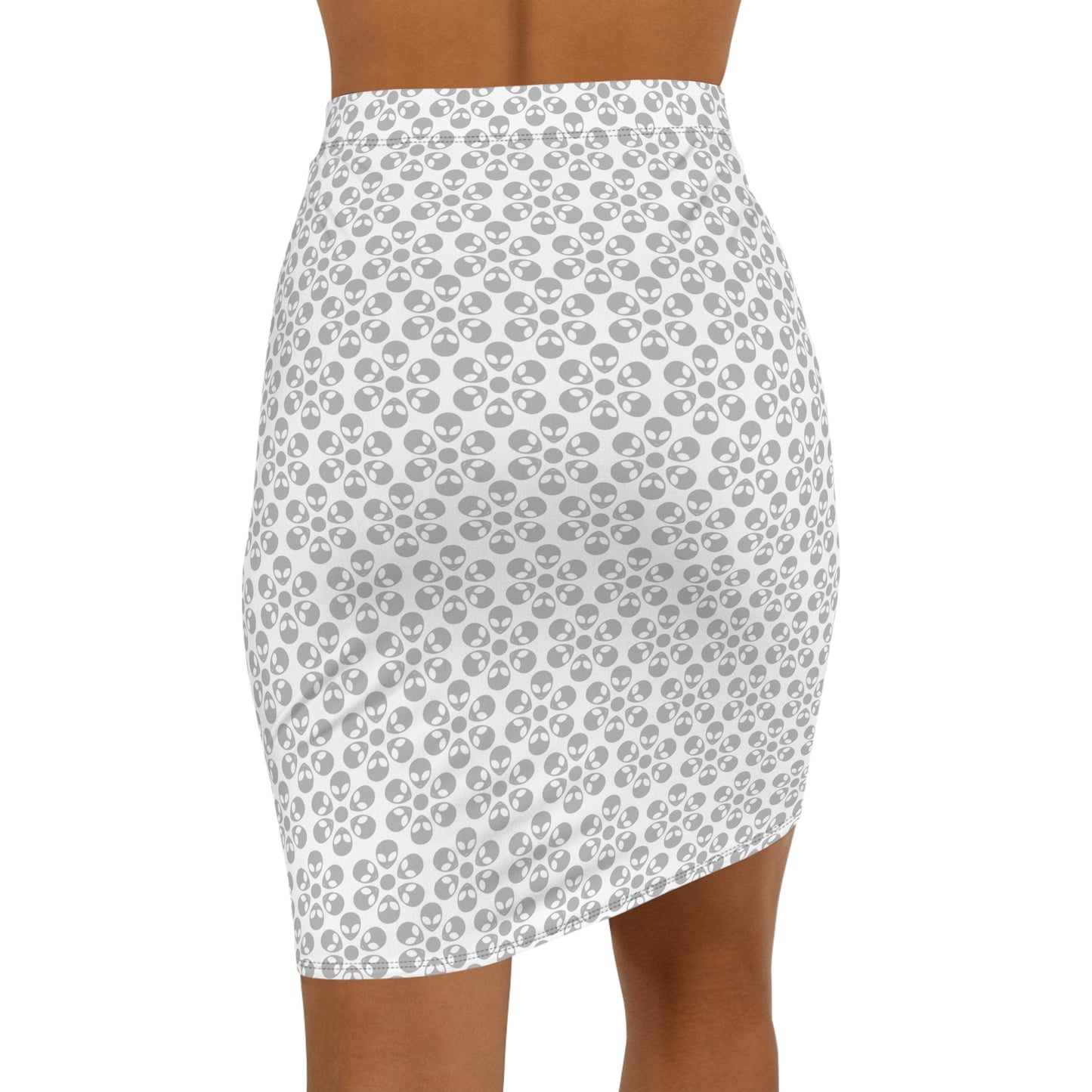Womens MidWaist Pencil Skirt Alien Flowers White