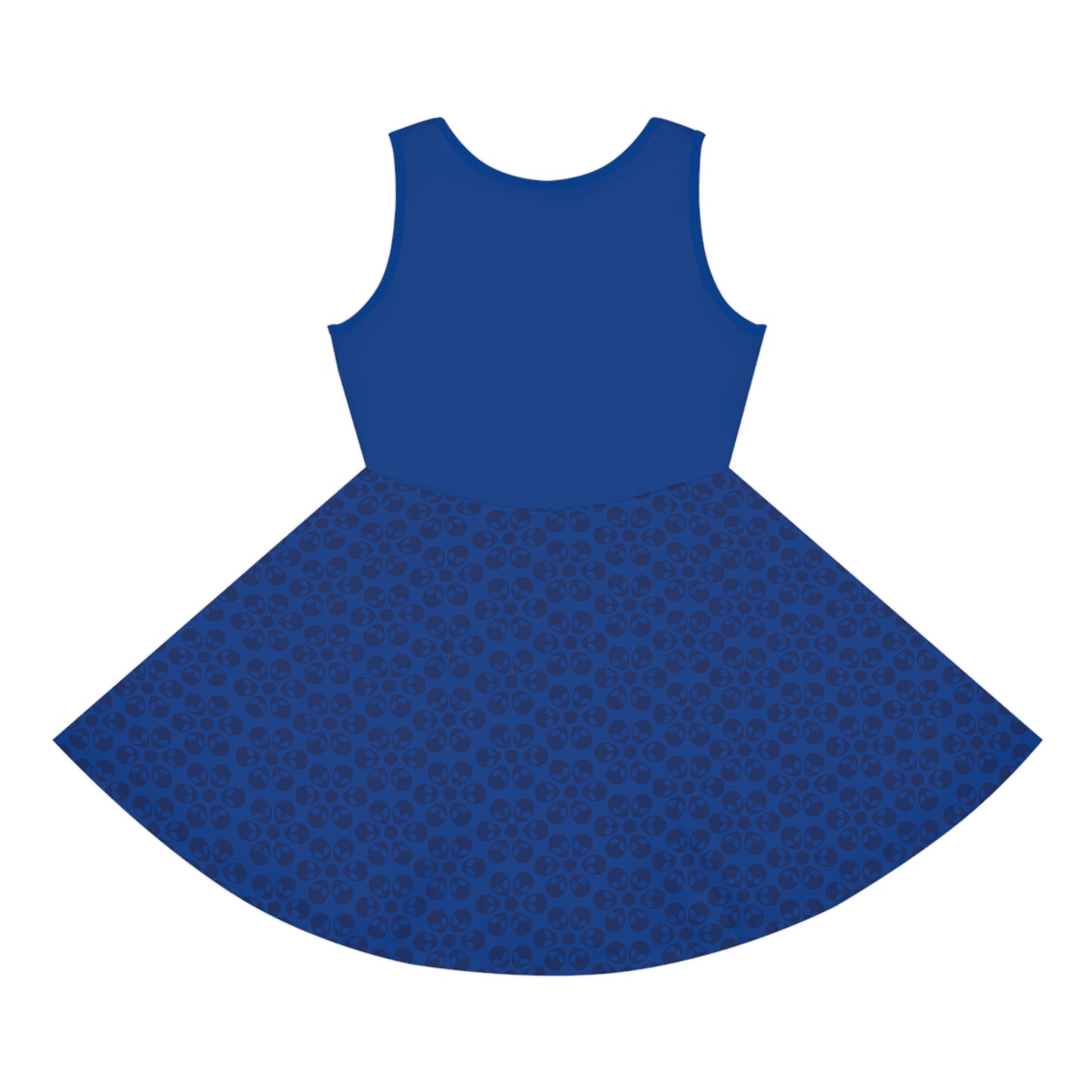 Girls Floral Sleeveless Sundress Cute Summer Dress Kids Fashion Birthday Outfit Playful Floral Pattern Spring Dress Alien Flowers Dark Blue