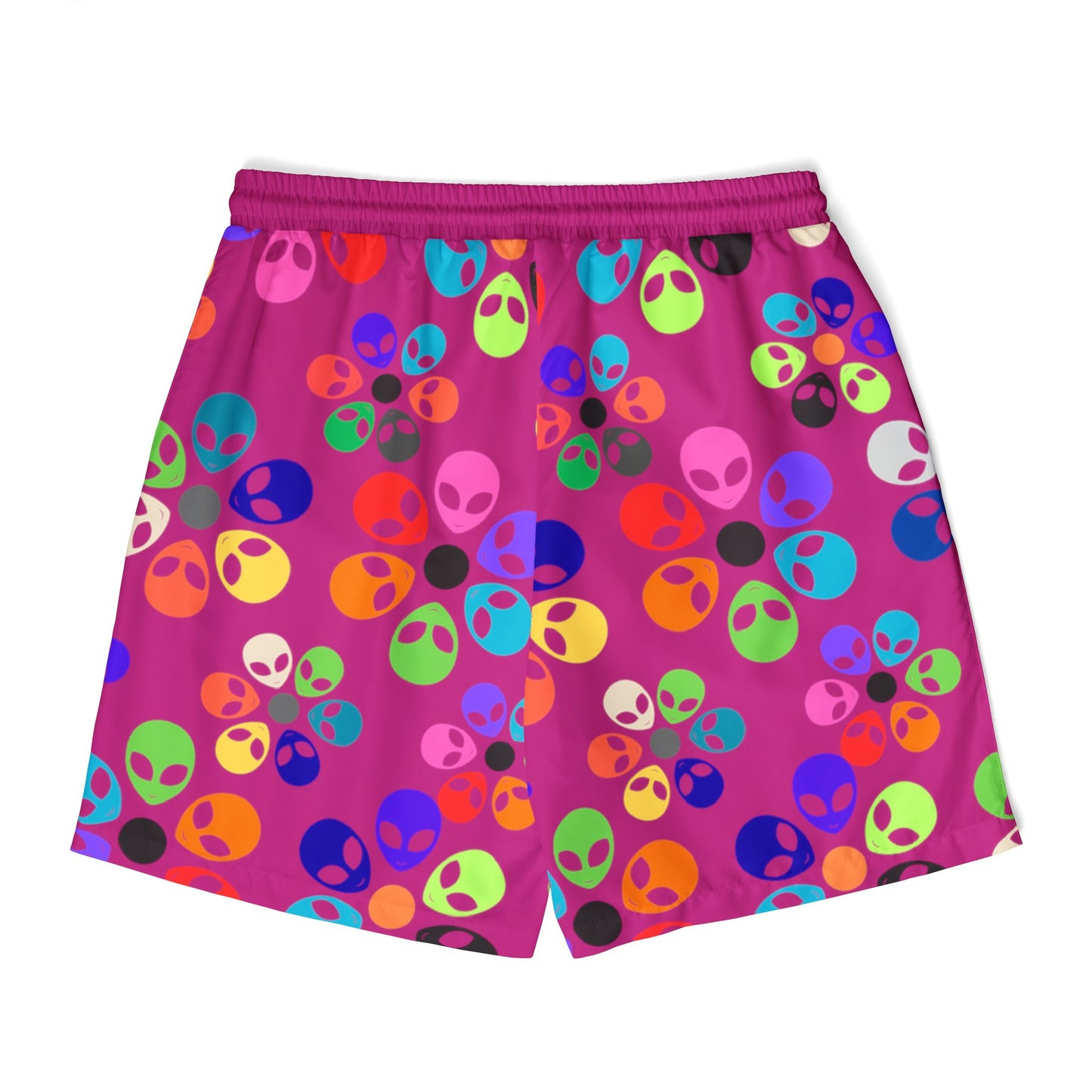 Colorful Alien Print Unisex Swim Shorts Beachwear Summer Style Pool Party Trendy Swim Trunks Vacation Swim Shorts Alien Rainbow Flowers Pink