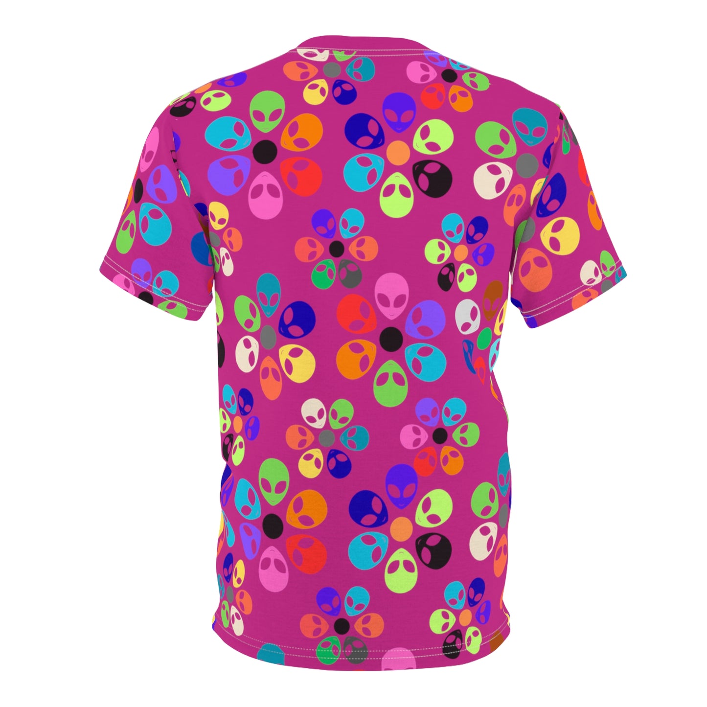 Colorful Alien Print Unisex TShirt Fun Graphic Tee Quirky Fashion Wear Gift for SciFi Lovers Trendy Casual Style Summer Apparel Alien Rainbow Flowers Pink