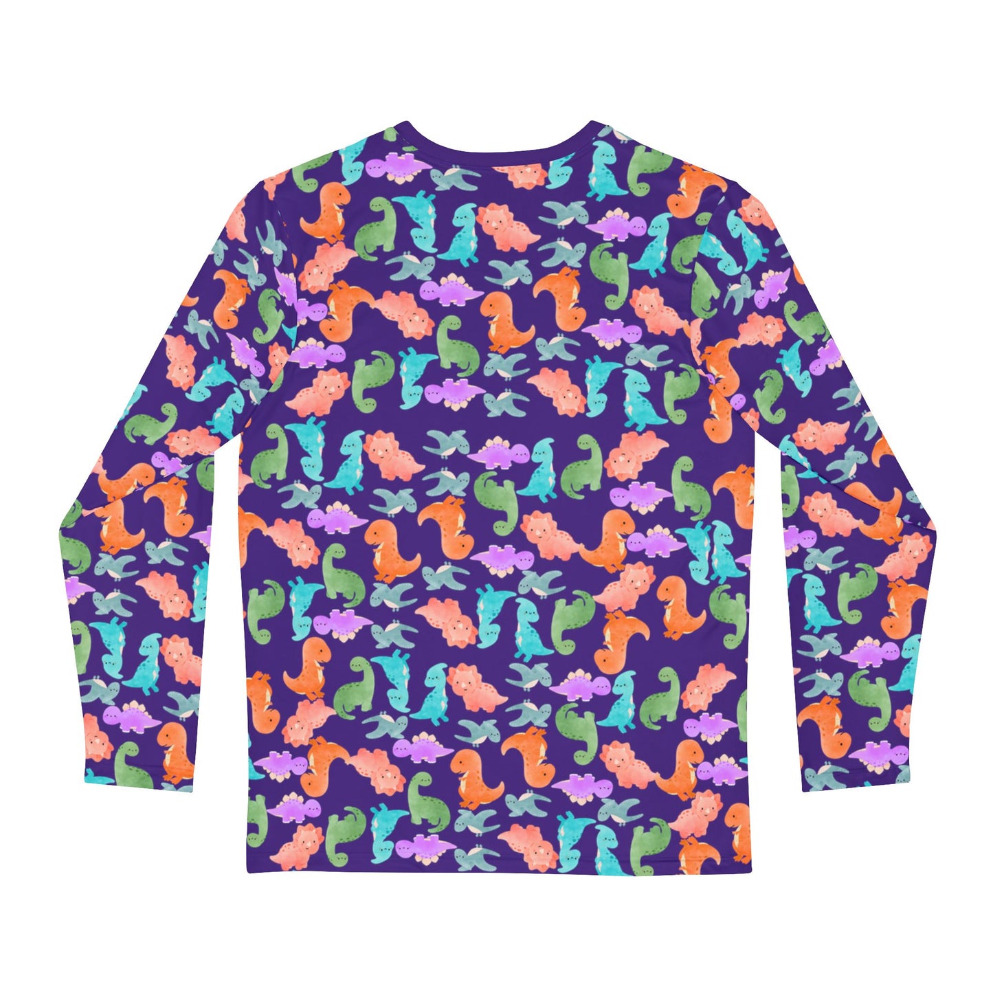 Cute Dino Print Mens Long Sleeve Shirt AOP Tee Tropical Beachwear Gift for Sea Lovers Summer Shirts for Men Rainbow Dinos Purple