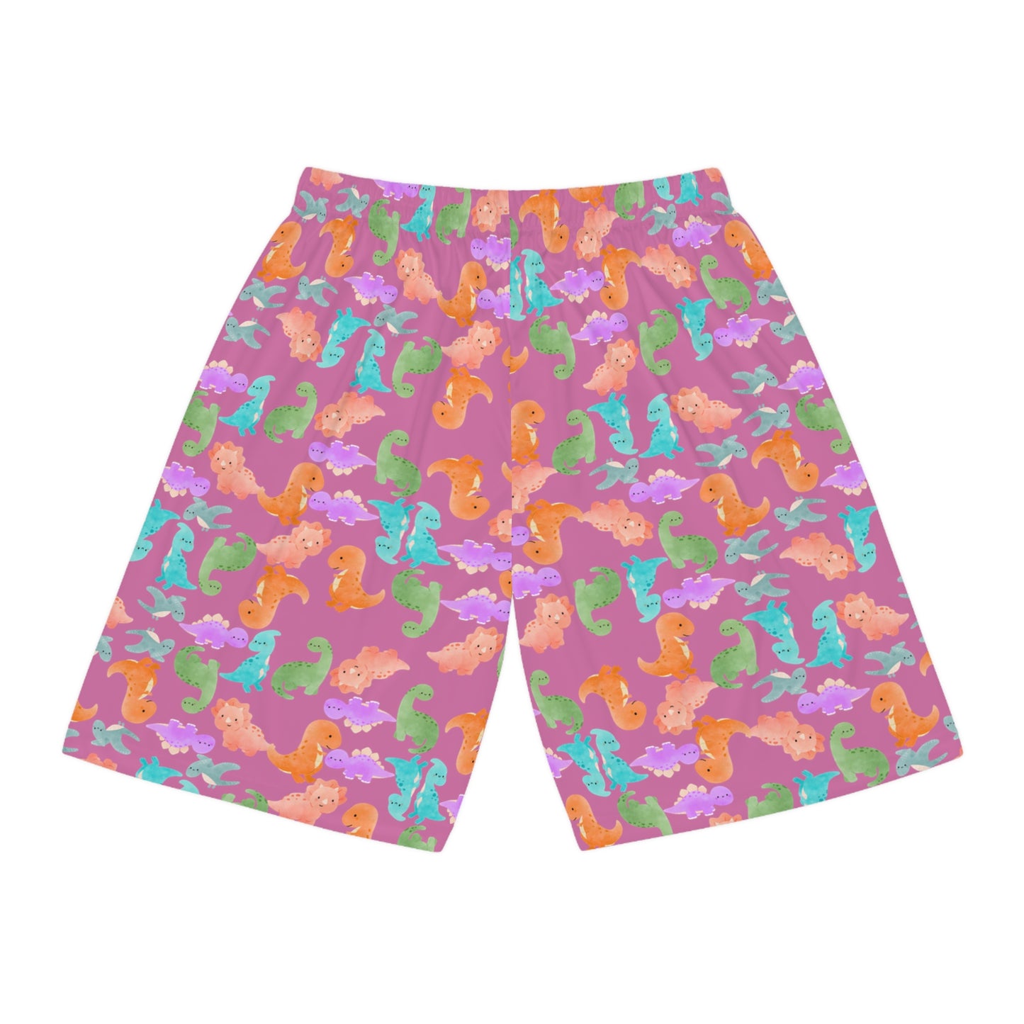 Whimsical Dinosaur Basketball Shorts Fun Playwear Summer Sports Kids Activewear Unique Gifts Playful Outfit Rainbow Dinos Light Pink