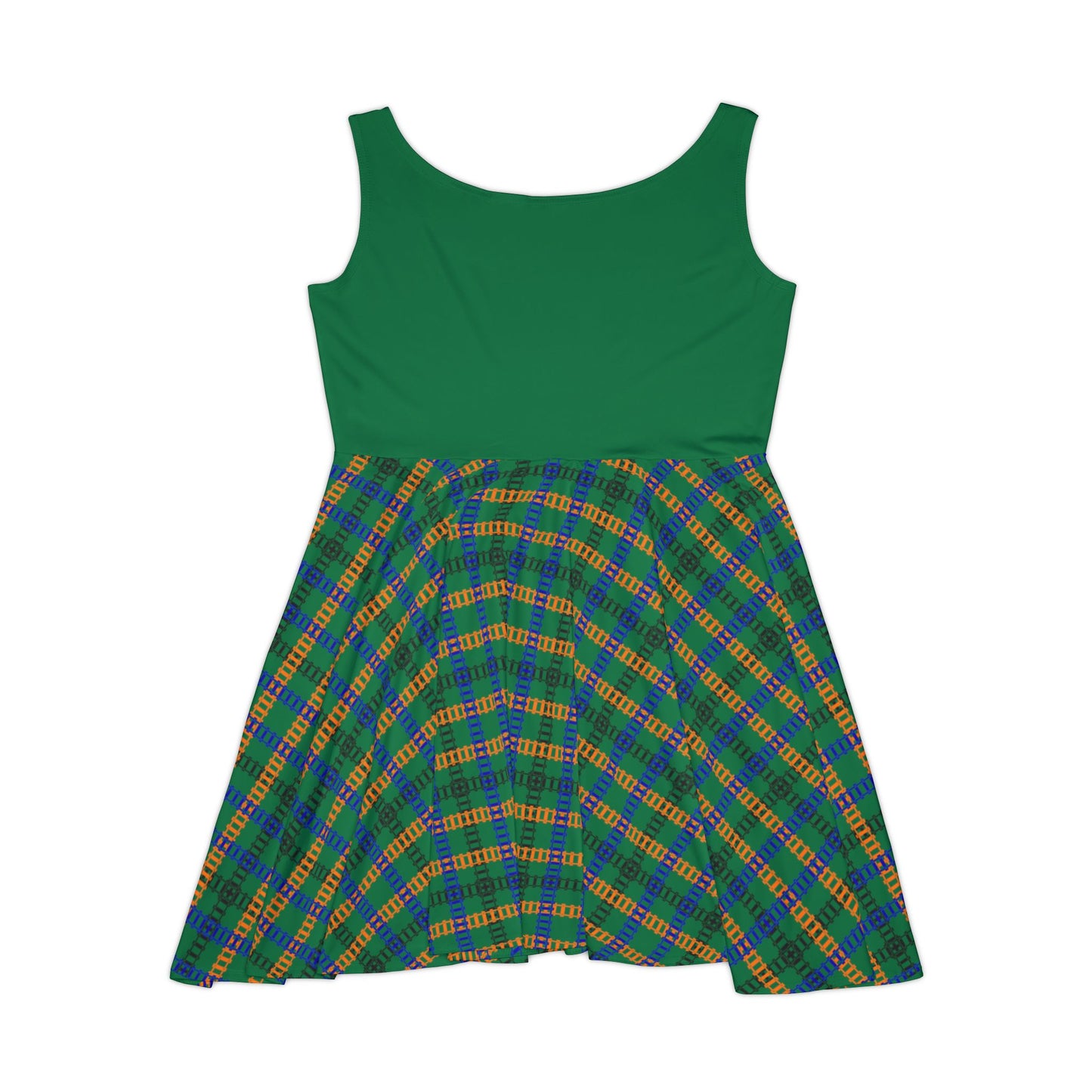 Chic Womens Skater Dress Plaid AOP Dress for Everyday Wear Summer Party Dress Casual Outing Festival Fashion Gift for Her Train Tracks Dark Green