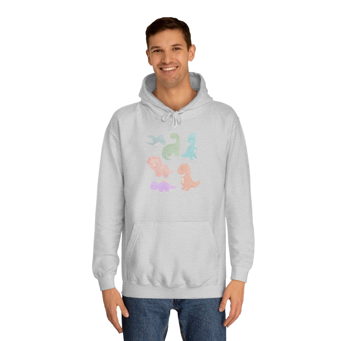 Unisex College Hoodie Colorful Dino - Cozy Casual Sweatshirt for Students, Perfect for Campus Life, Gift for Graduation, School Spirit Wear